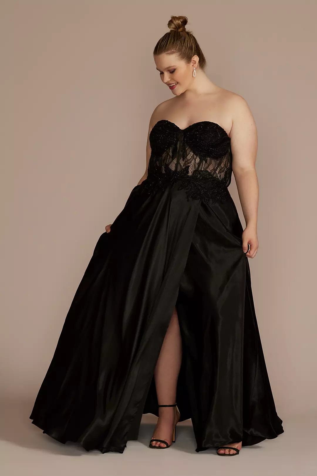 Strapless Illusion Lace Applique Satin A-Line - Image 4