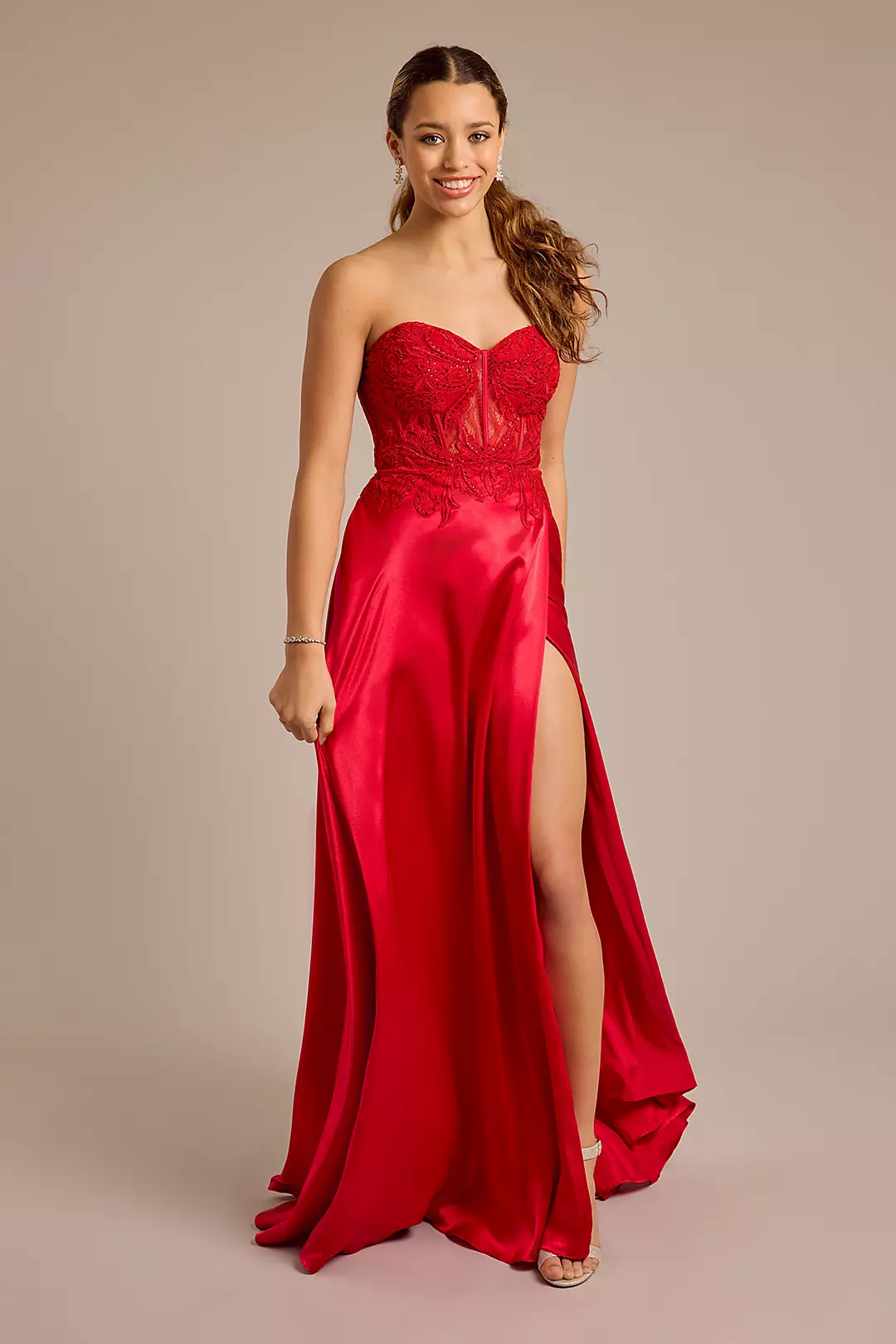 Strapless Illusion Lace Applique Satin A-Line - Image 6