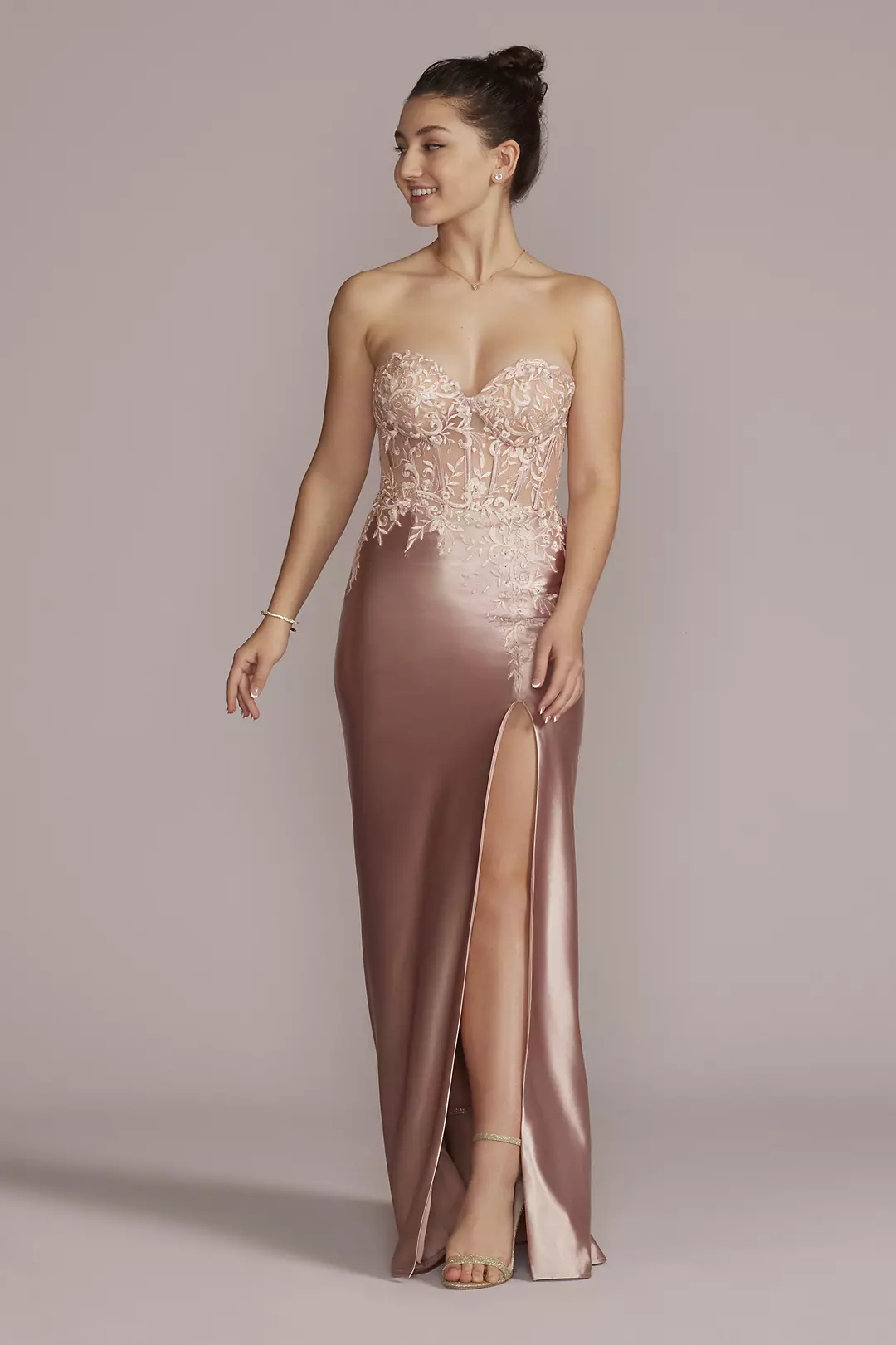 Strapless Illusion Lace Corset A-Line with Slit - Image 15