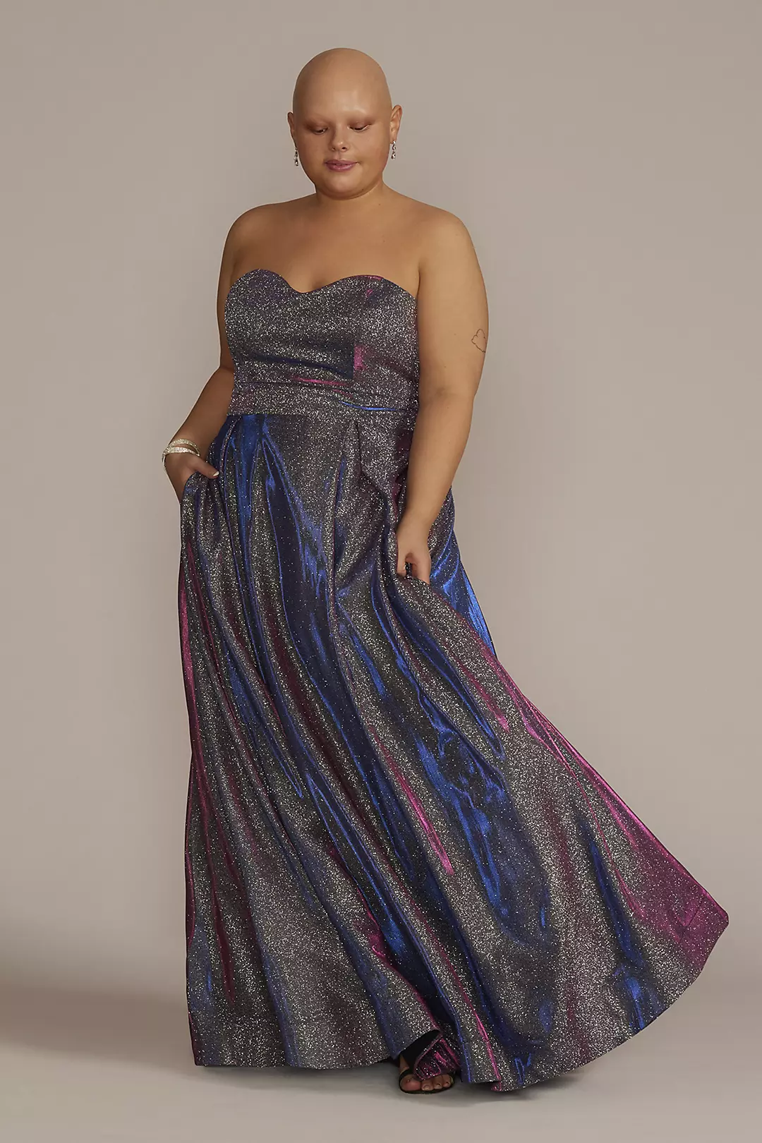 Strapless Iridescent Pleated Ballgown - Image 4