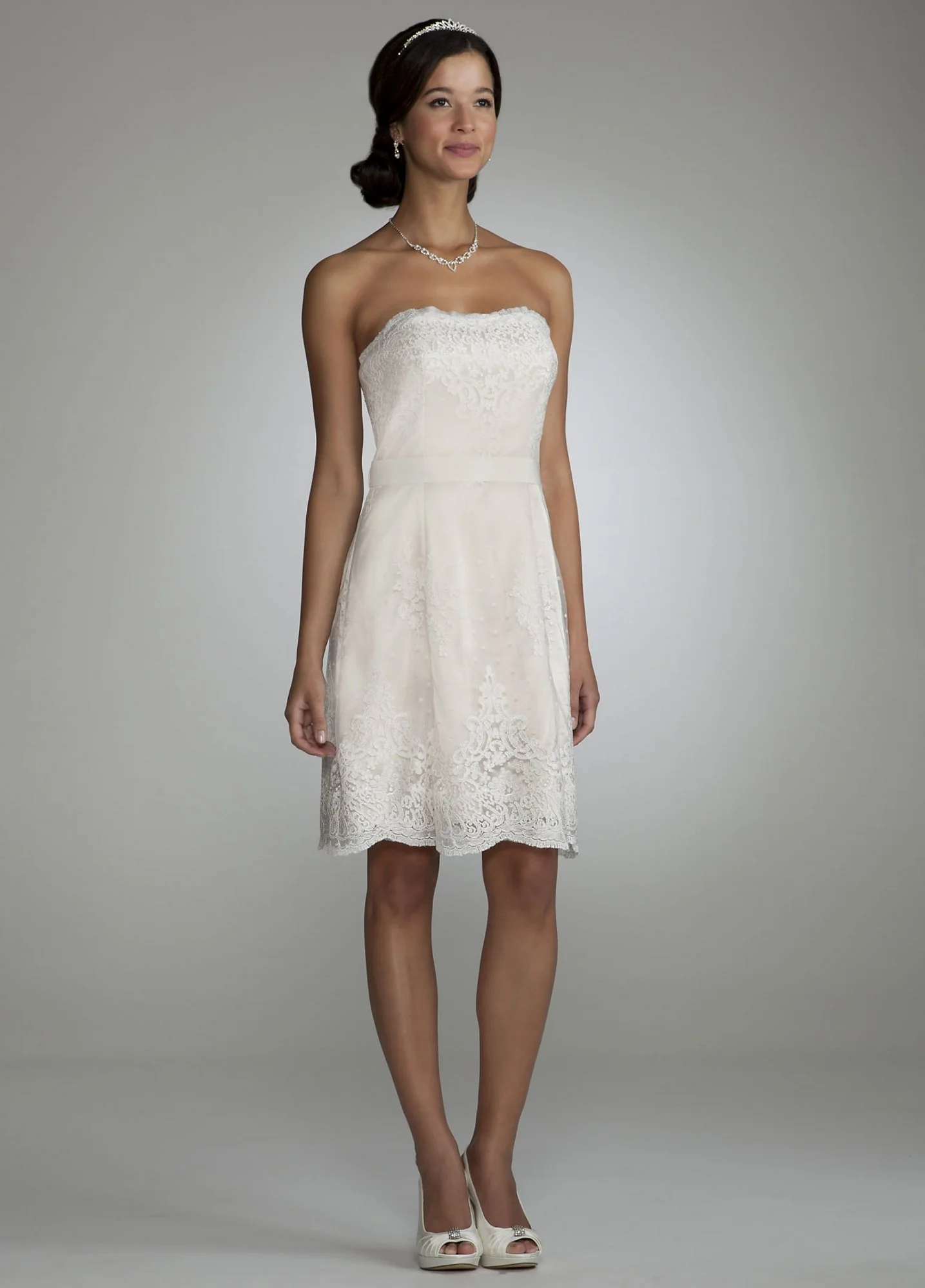 Strapless Ivory Lace Over Champagne Satin Dress