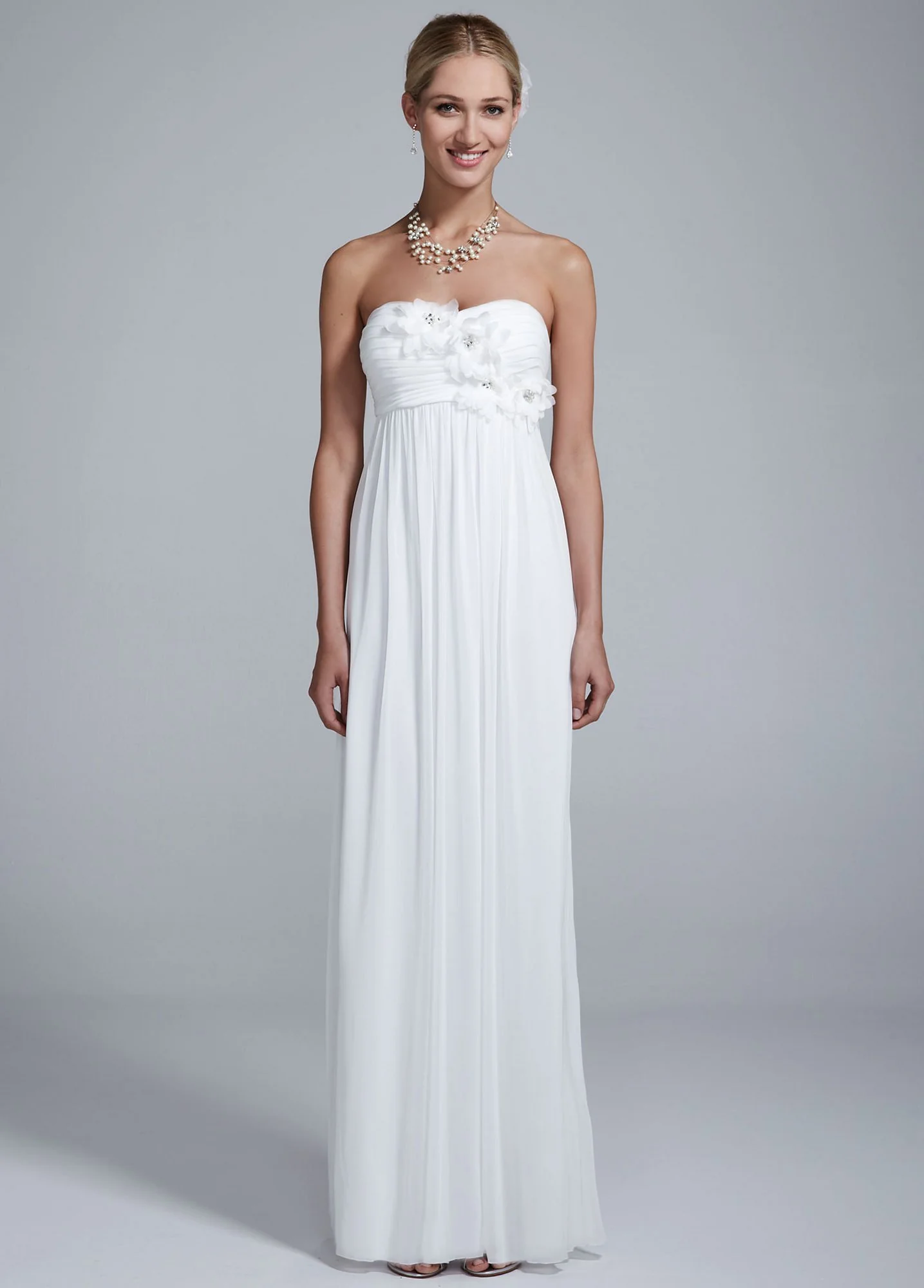 Strapless Jersey Dress with Floral Bodice Detail