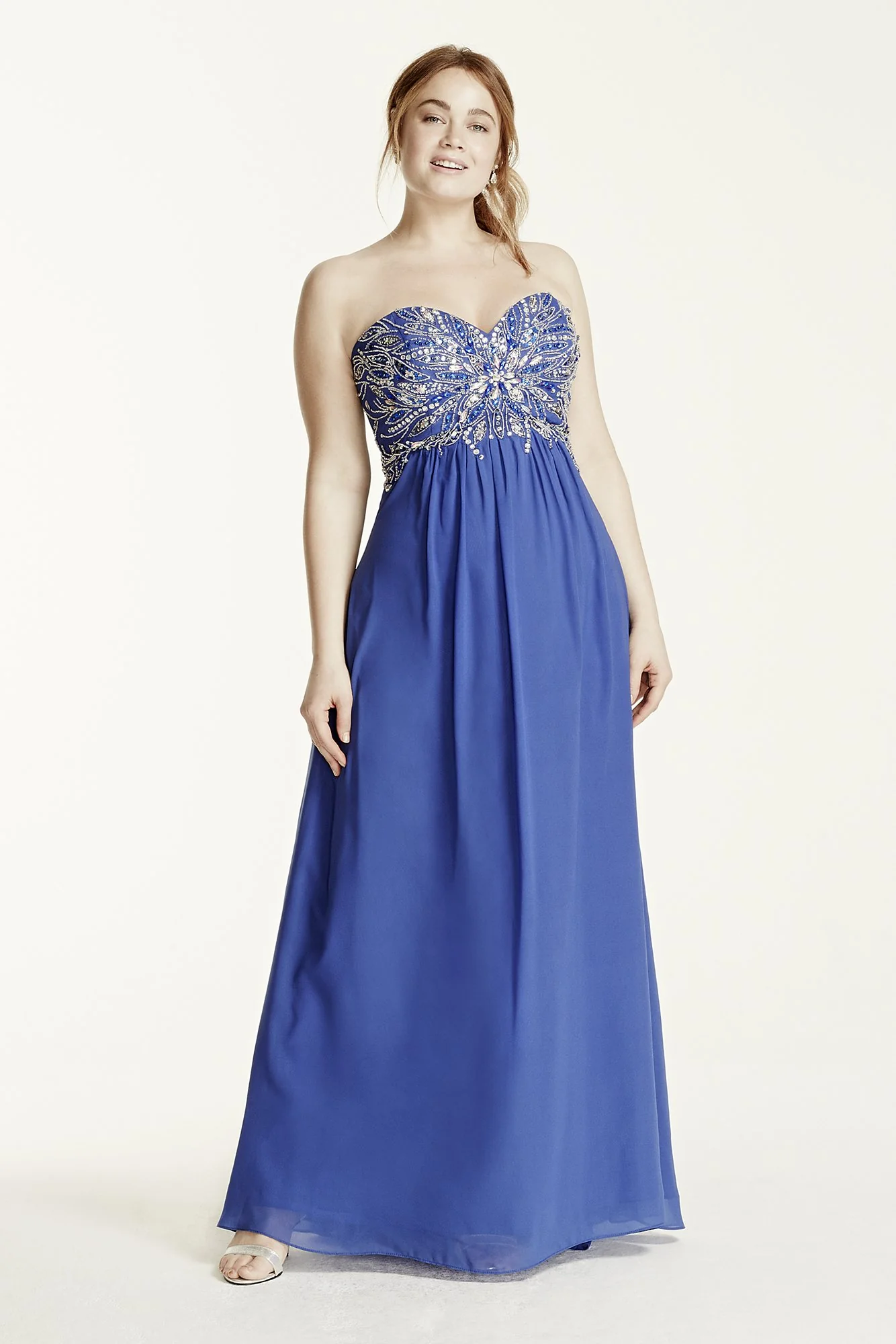 Strapless Jewel Encrusted Tie Back Chiffon Dress - Image 2