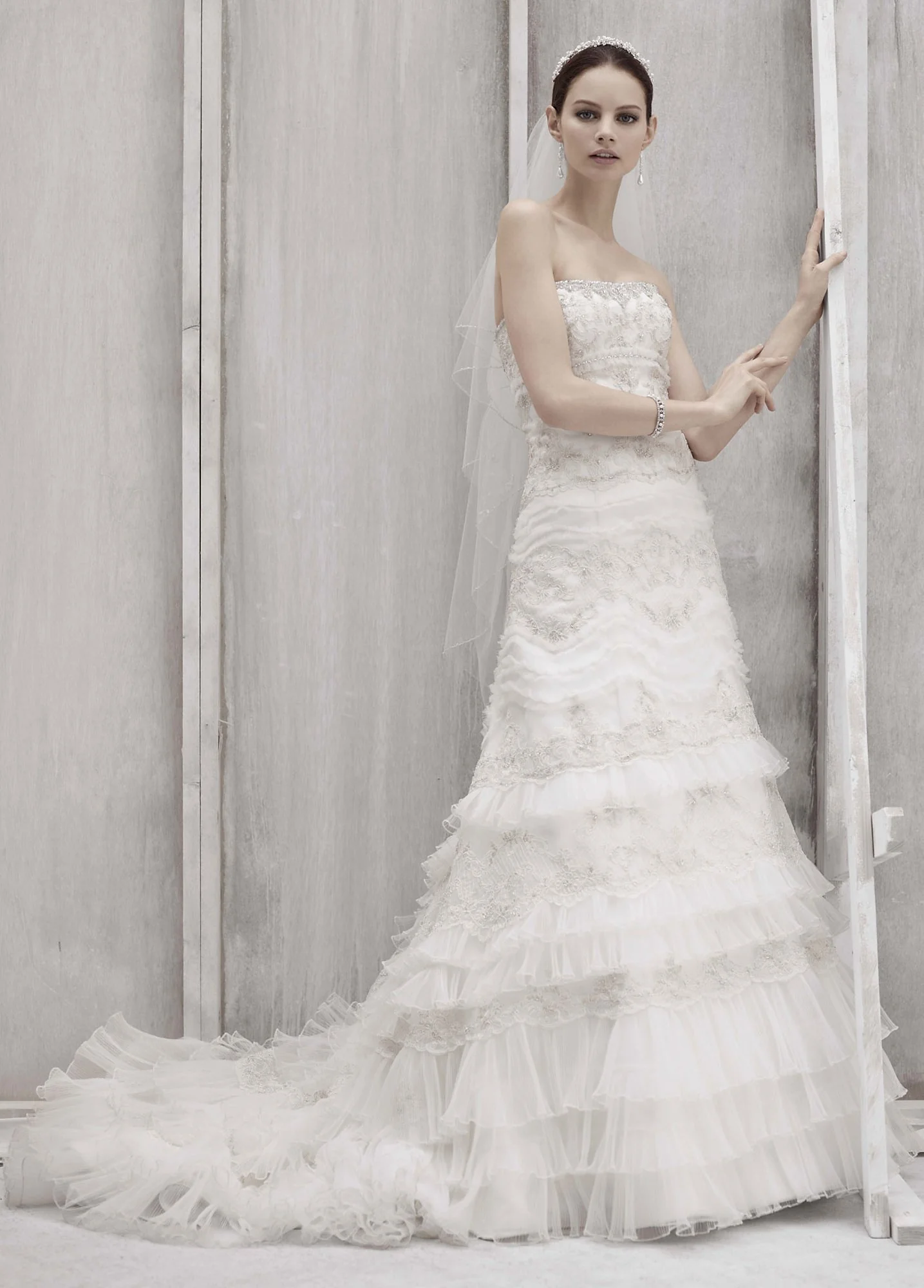 Strapless Lace and Tulle Slim Gown