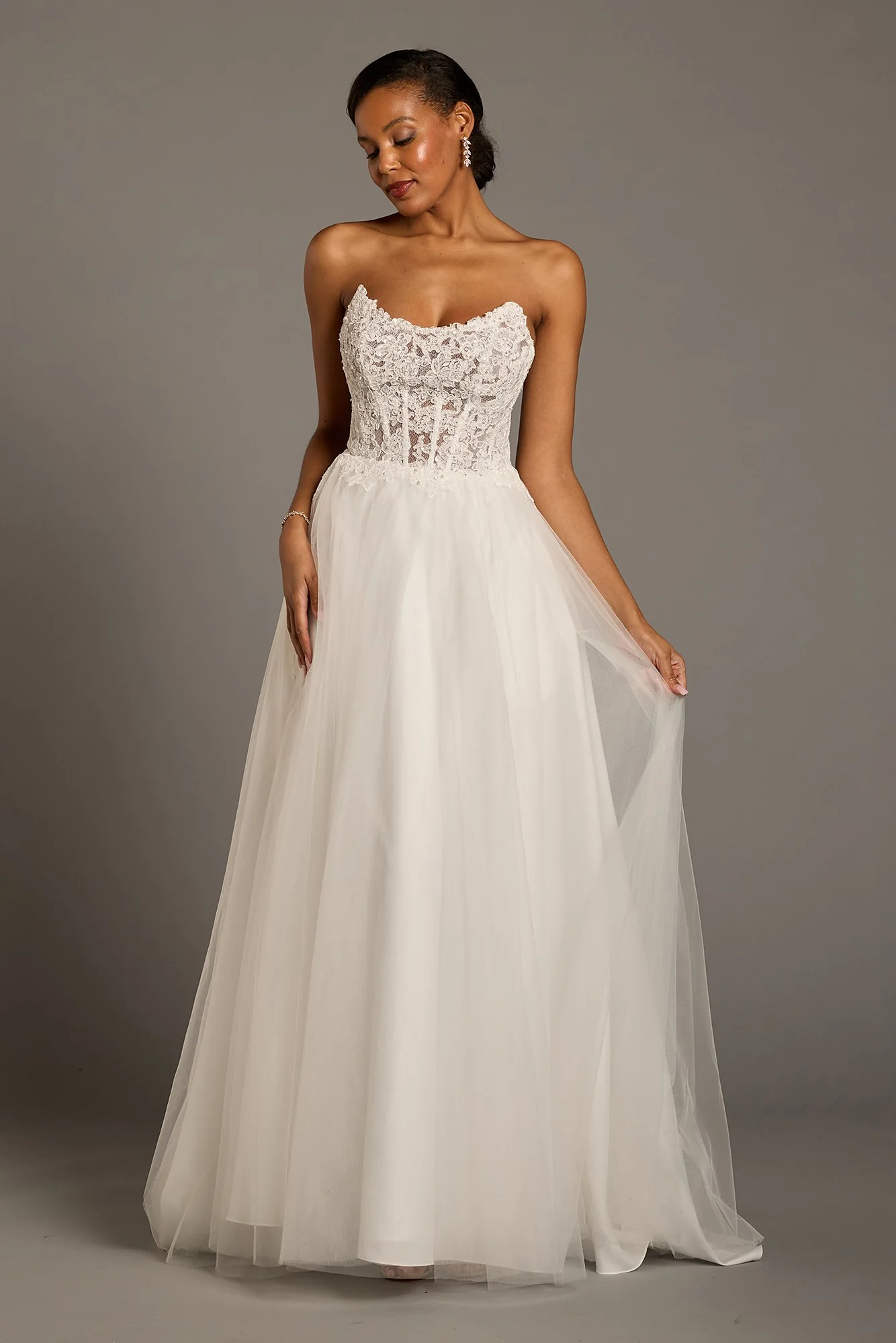 Strapless Lace and Tulle Ball Gown Wedding Dress - Image 4
