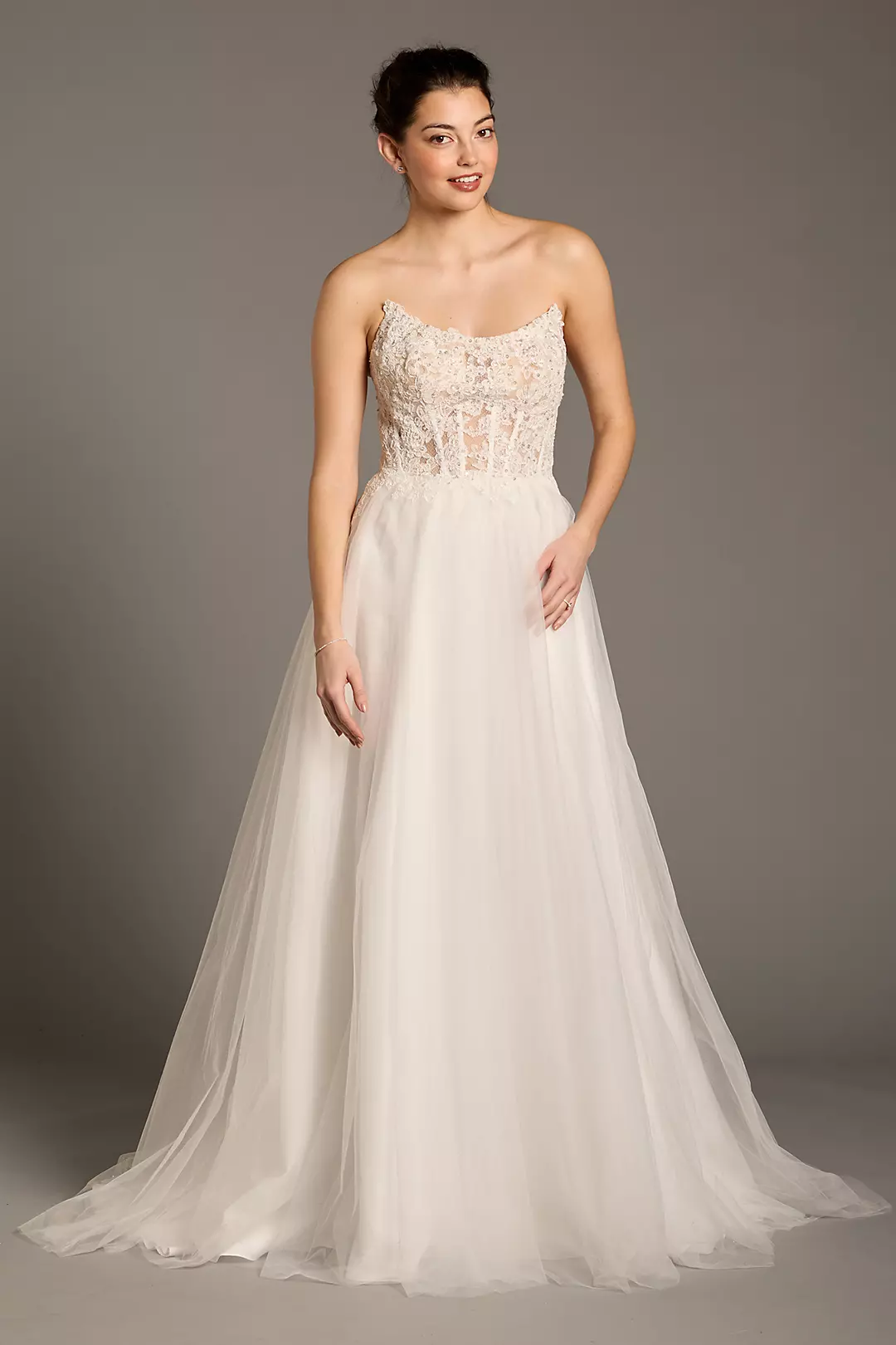 Strapless Lace and Tulle Ball Gown Wedding Dress - Image 9