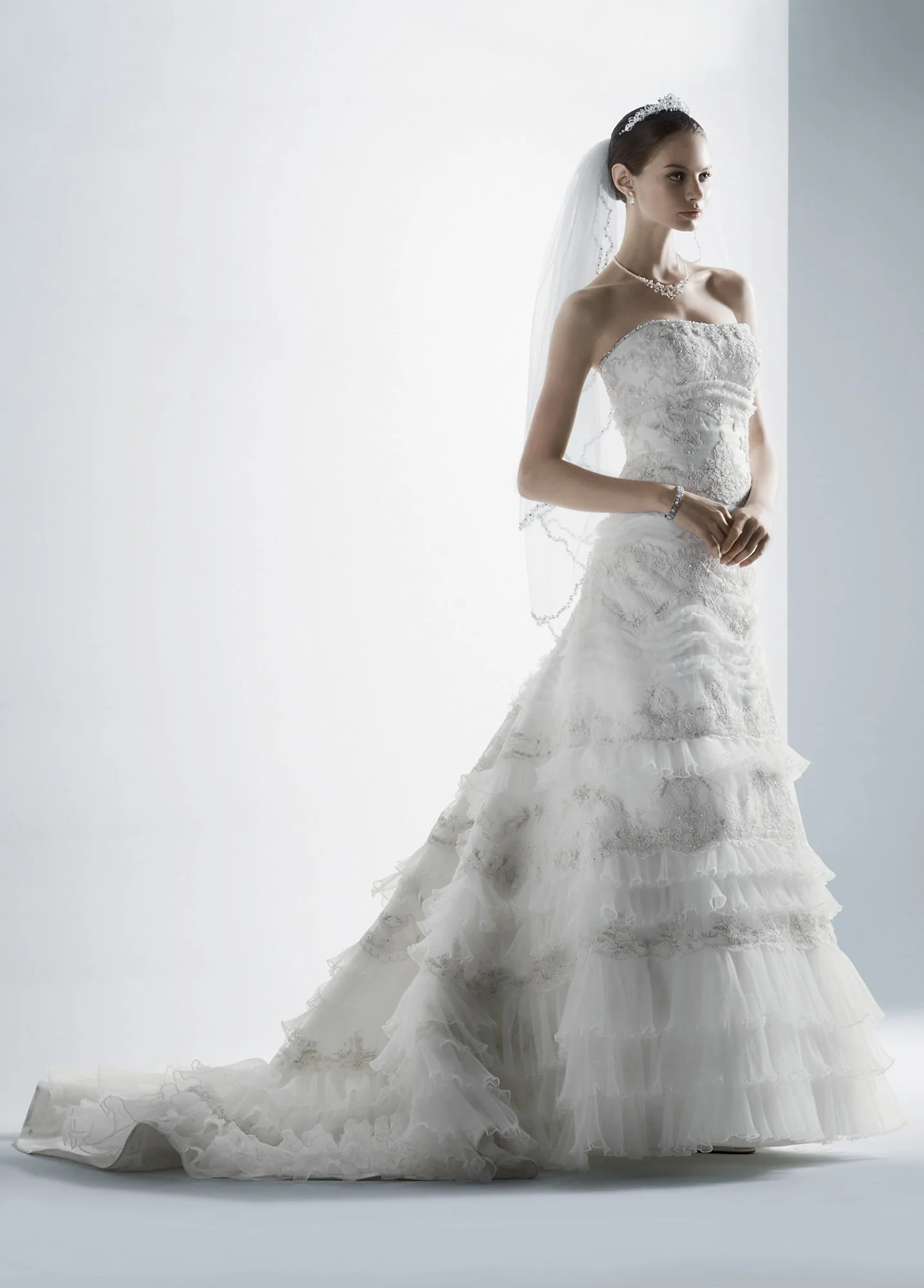 Strapless Lace and Tulle Slim Gown