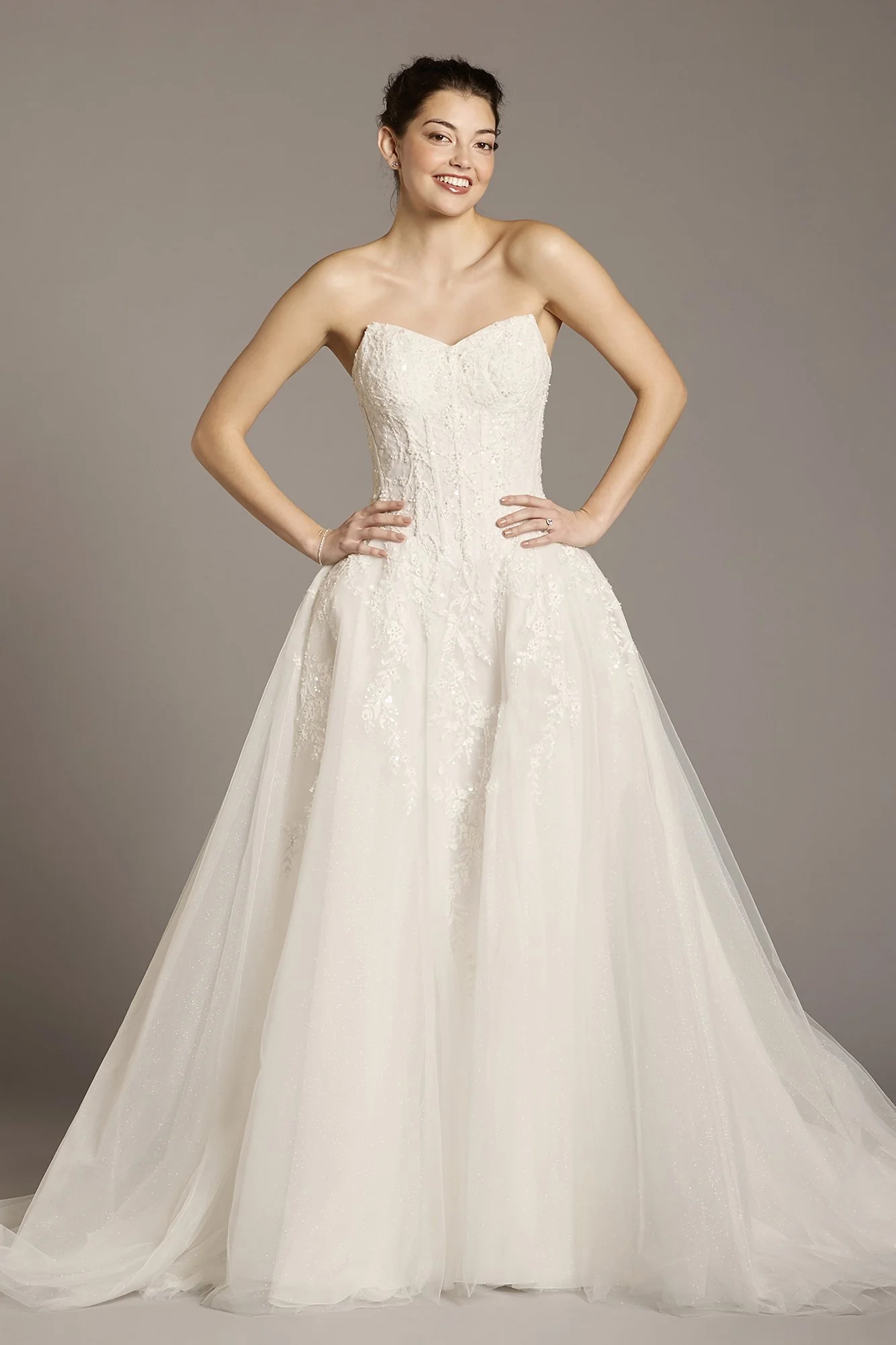 Strapless Lace Applique Basque Waist Ball Gown - Image 4