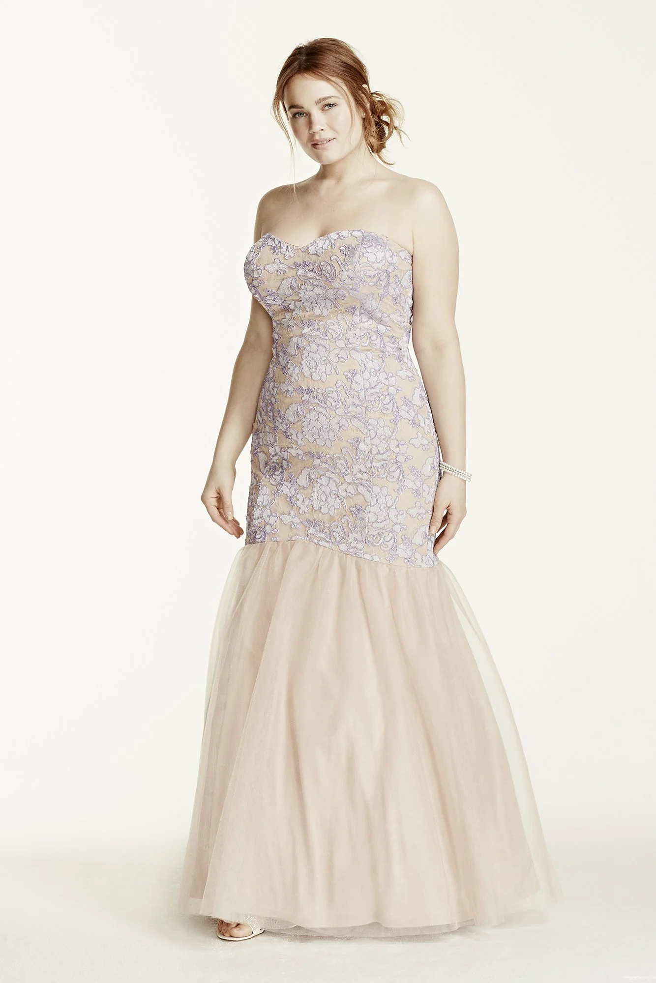 Strapless Lace Applique Fit and Flare Plus Dress
