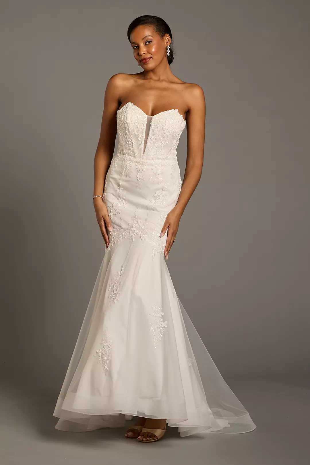 Strapless Lace Appliqued Mermaid Wedding Dress - Image 14