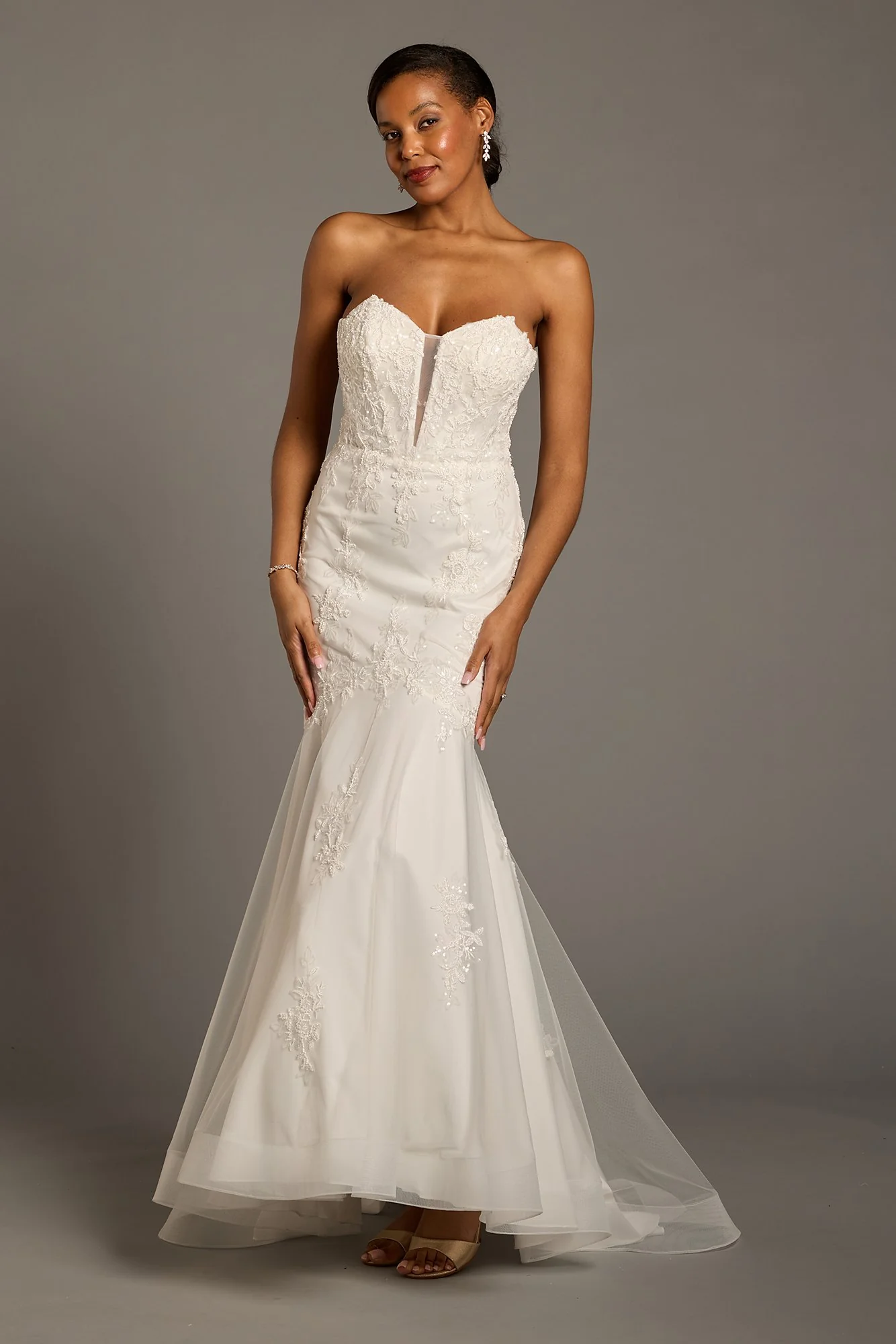 Strapless Lace Appliqued Mermaid Wedding Dress - Image 6