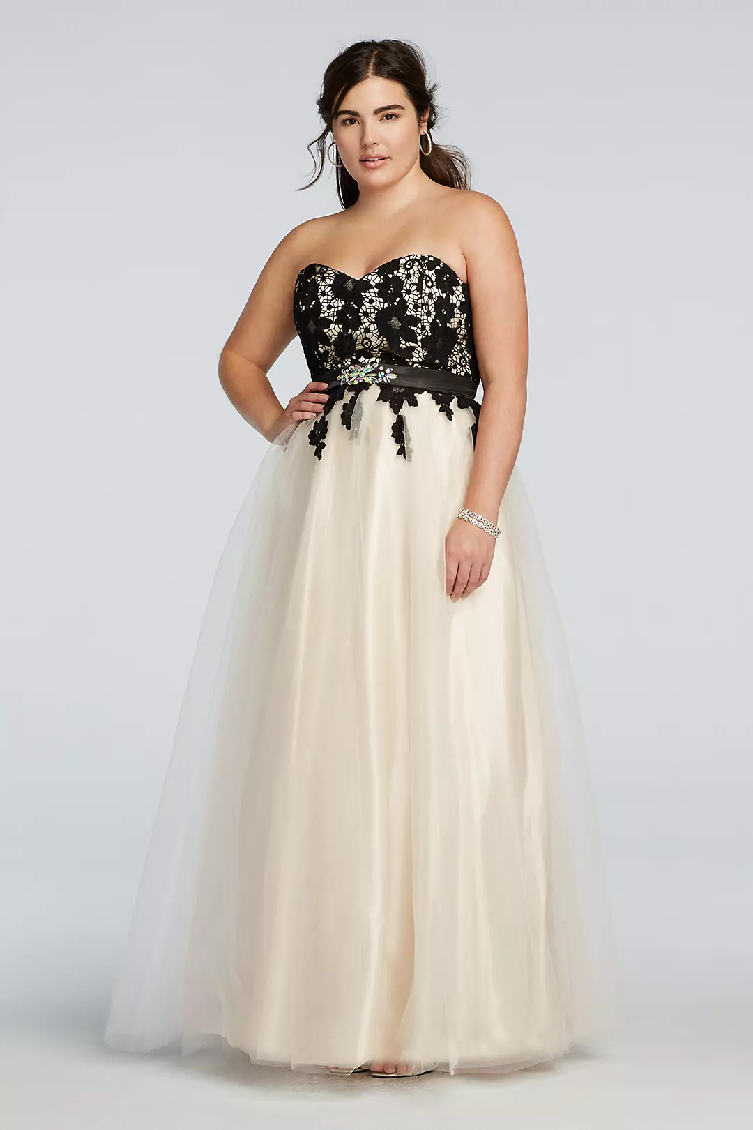 Strapless Lace Prom Dress with Tulle Skirt - Image 3