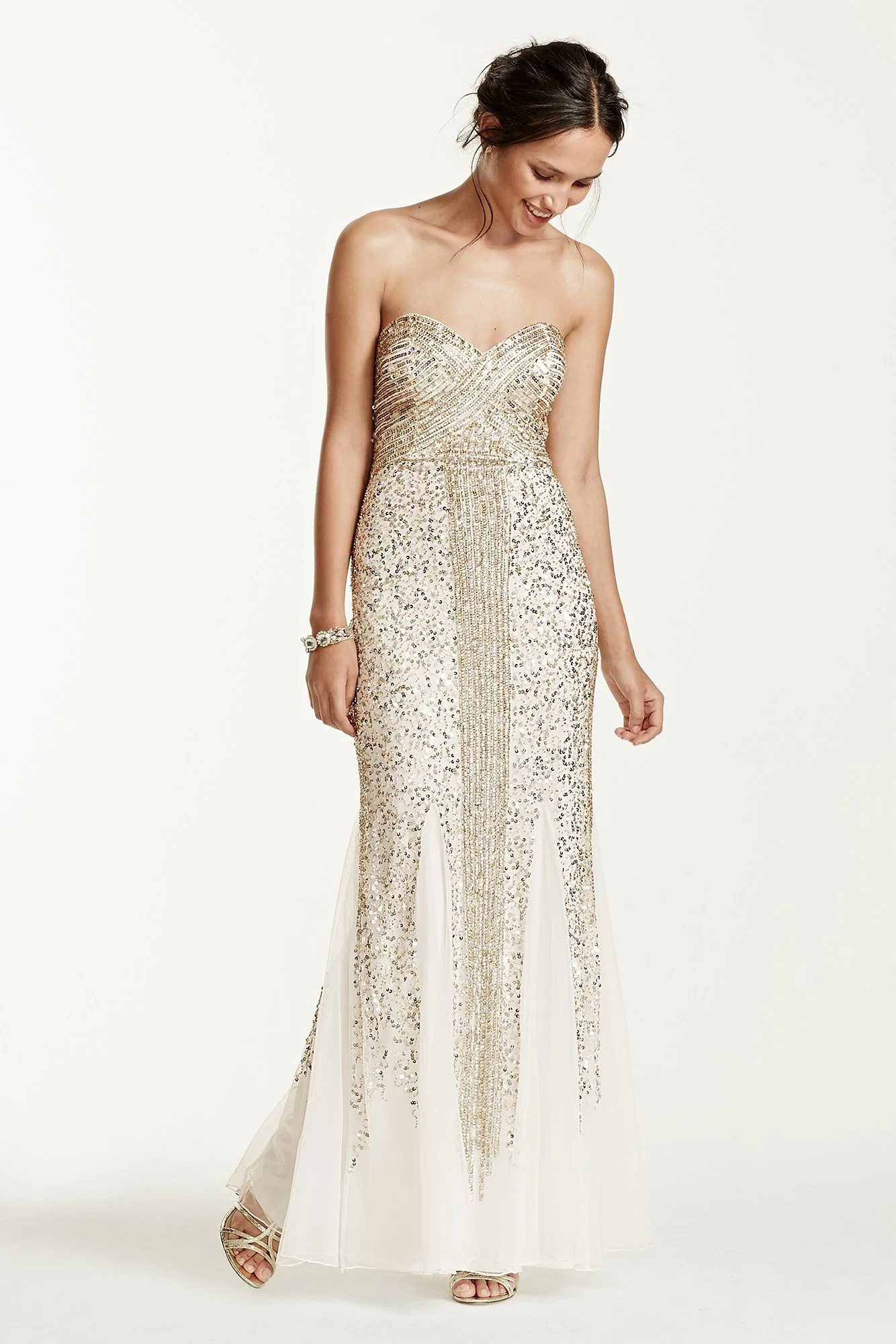 Strapless Linear Sequin Beaded Dress - Image 2