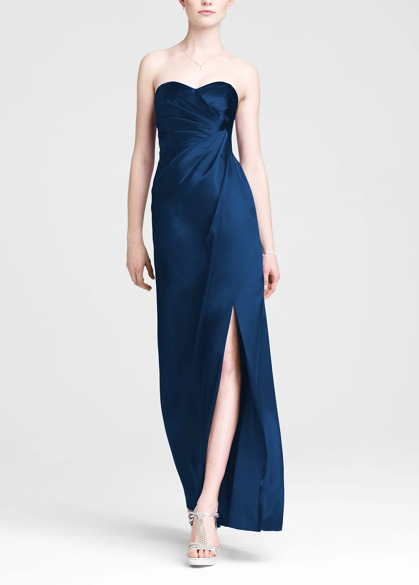 Strapless Long Charmeuse Dress with Slit - Image 2