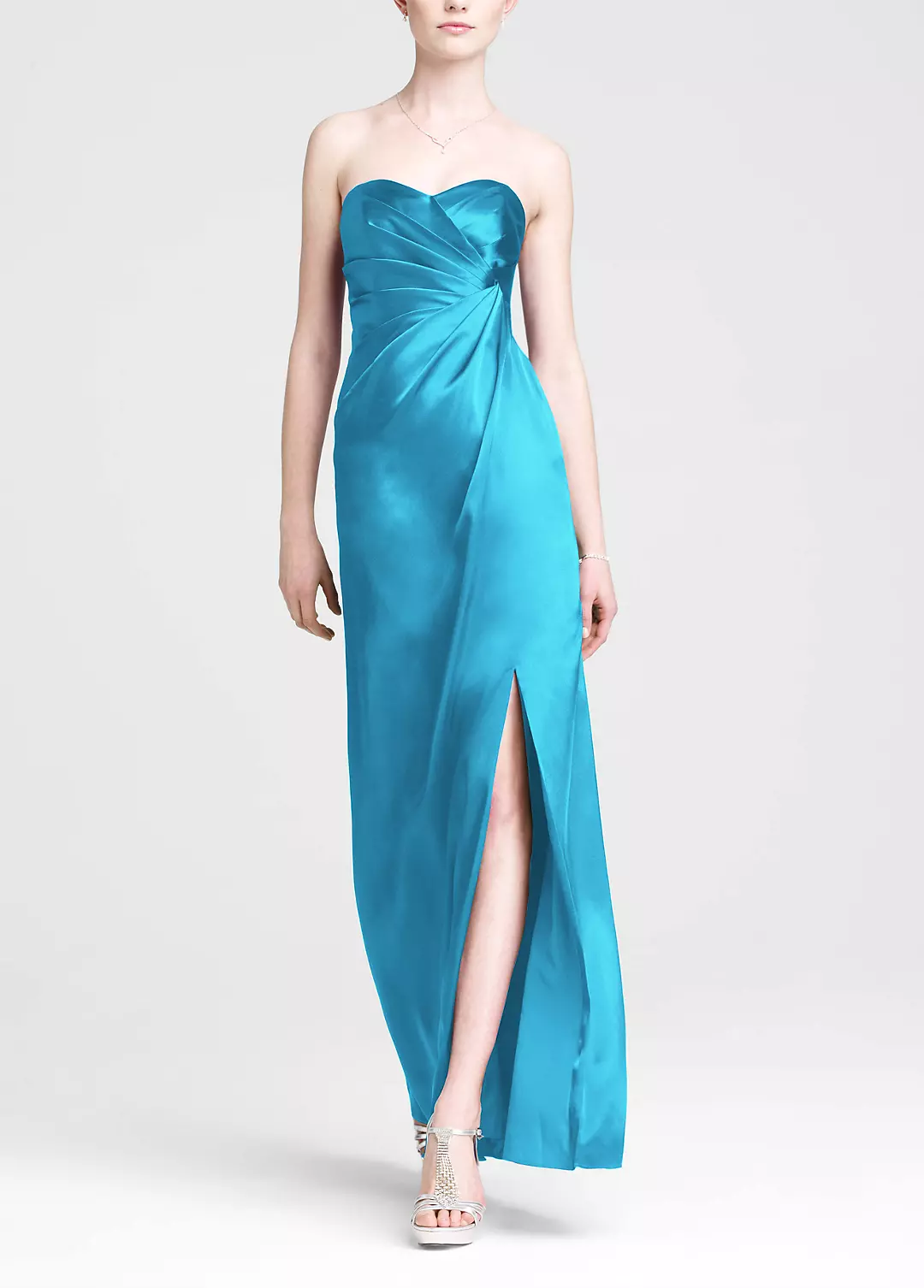 Strapless Long Charmeuse Dress with Slit - Image 9