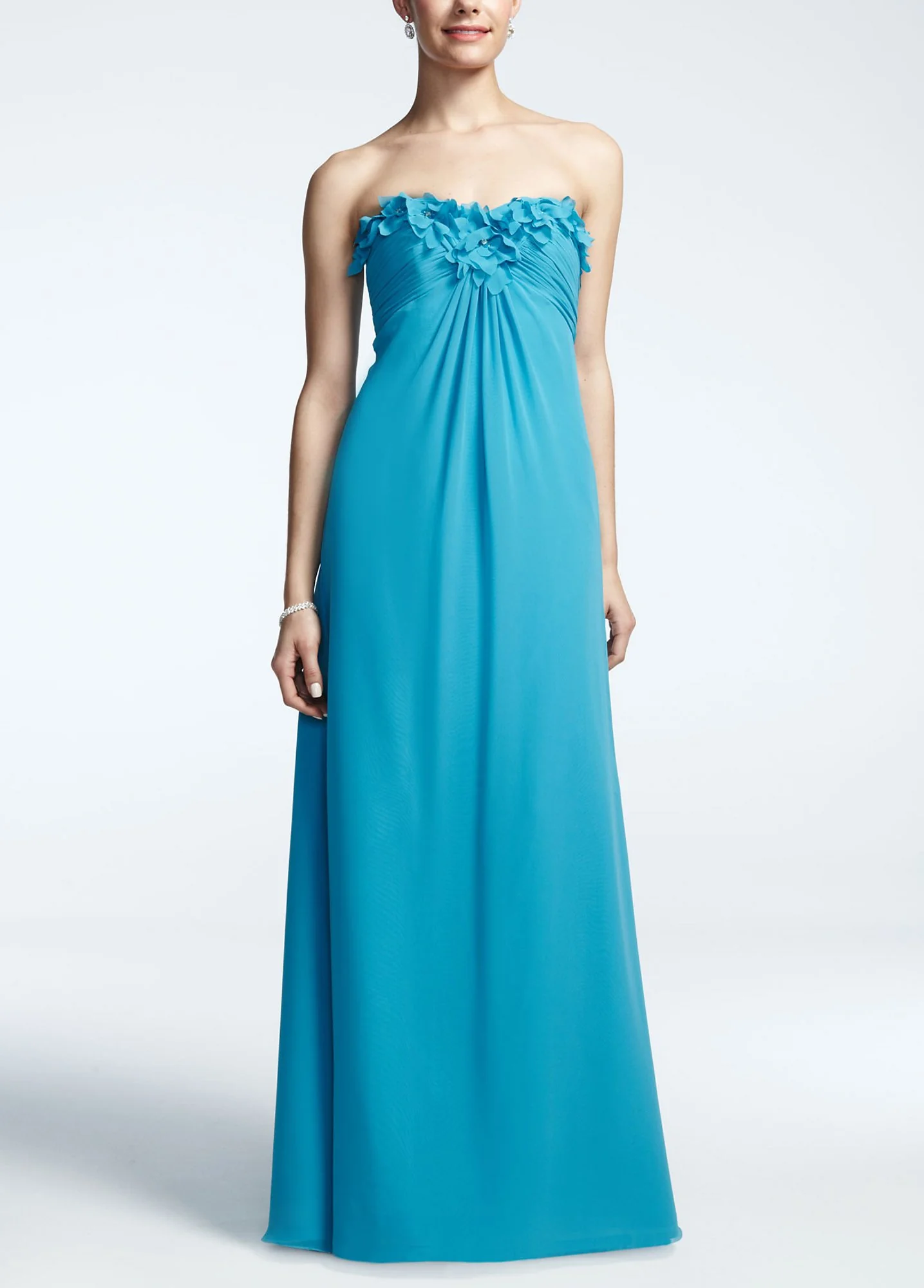 Strapless Long Chiffon Dress with Flower Detail - Image 2