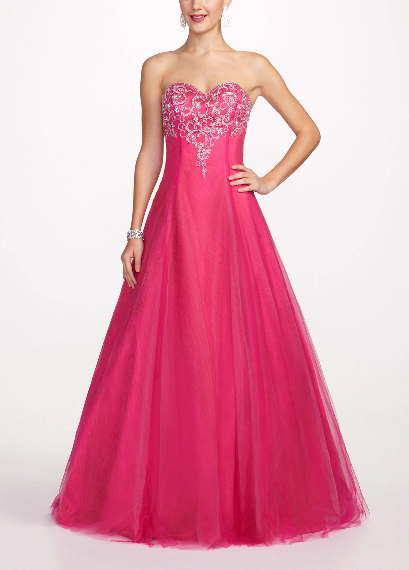 Strapless Long Tulle Prom Gown with Beaded Detail