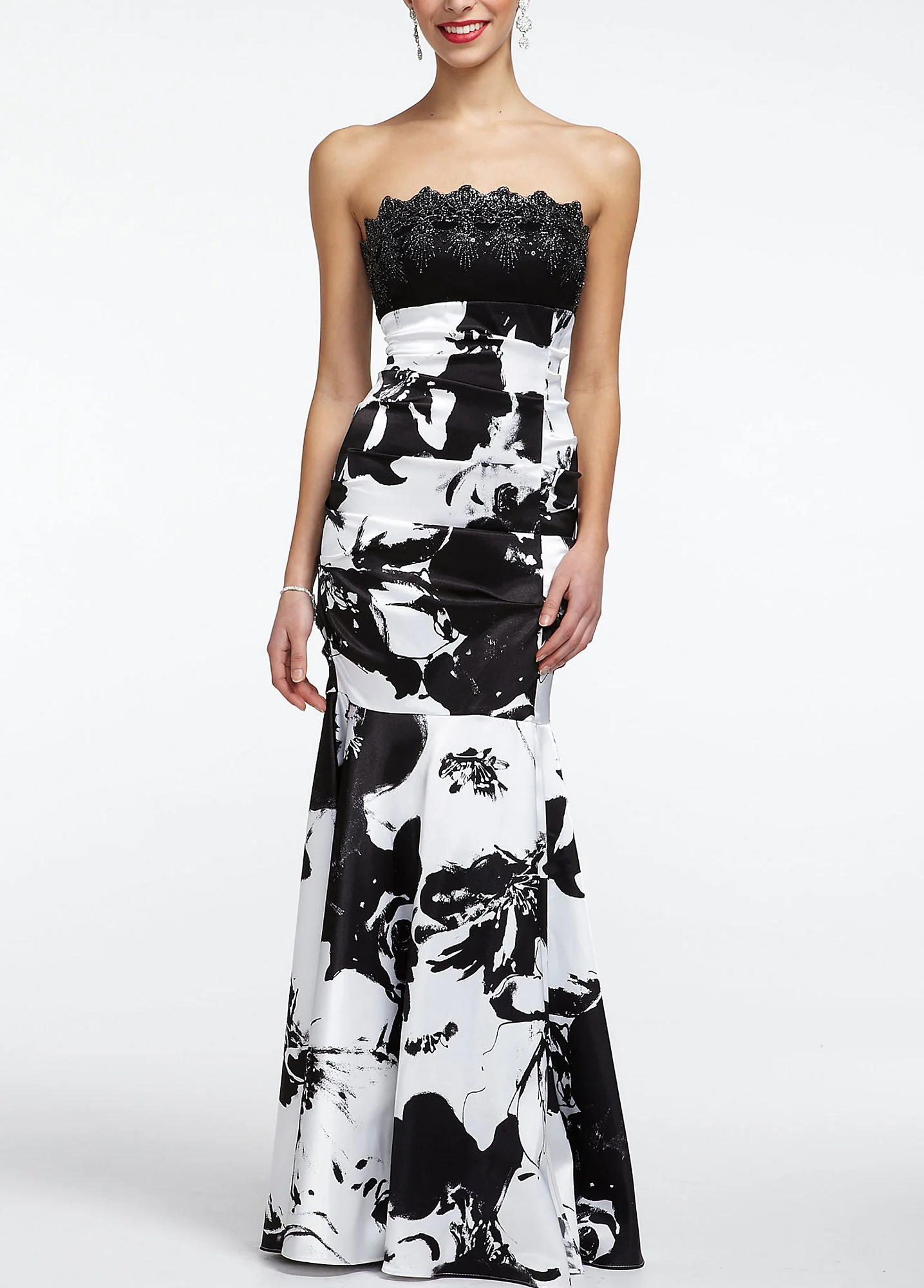 Strapless Mermaid Print Prom Dress with Lace Bust