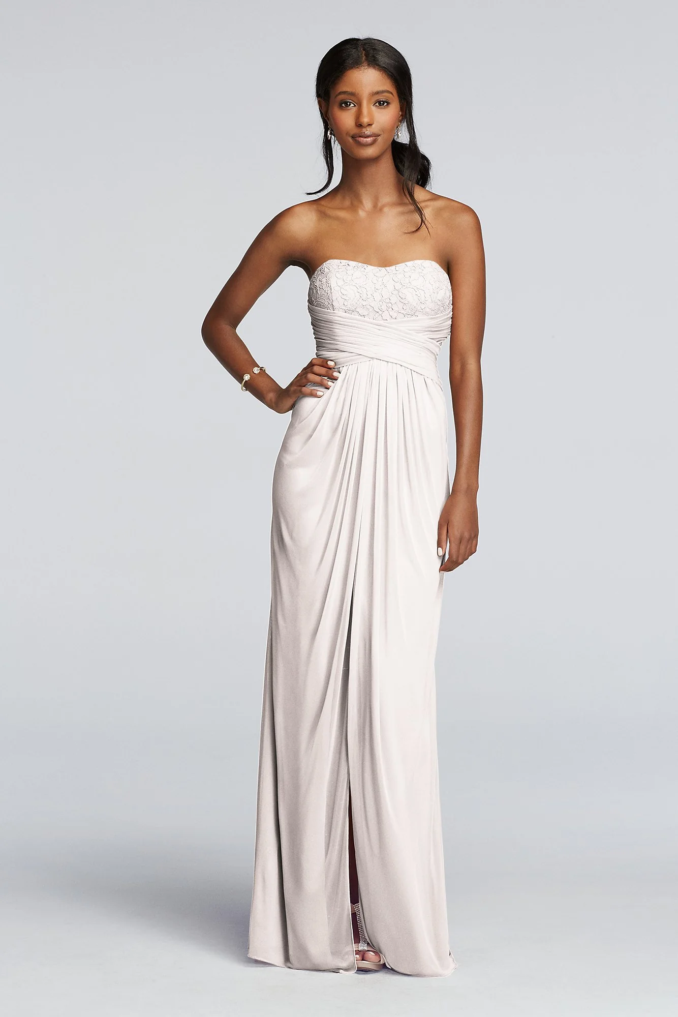 Strapless Mesh and Lace Dress with Pleated Waist - Image 38