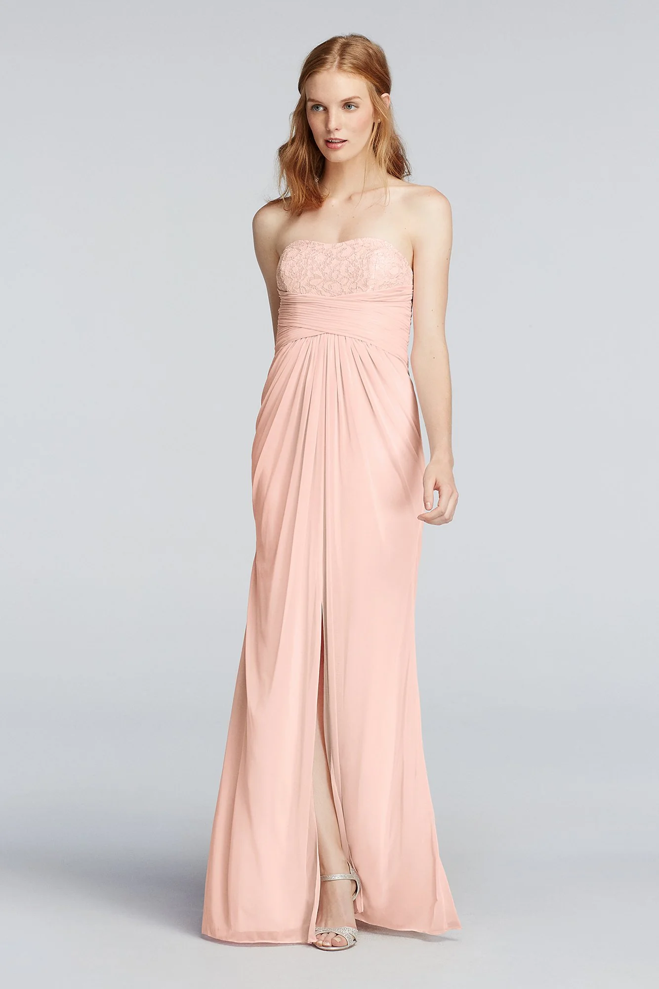 Strapless Mesh and Lace Dress with Pleated Waist - Image 4