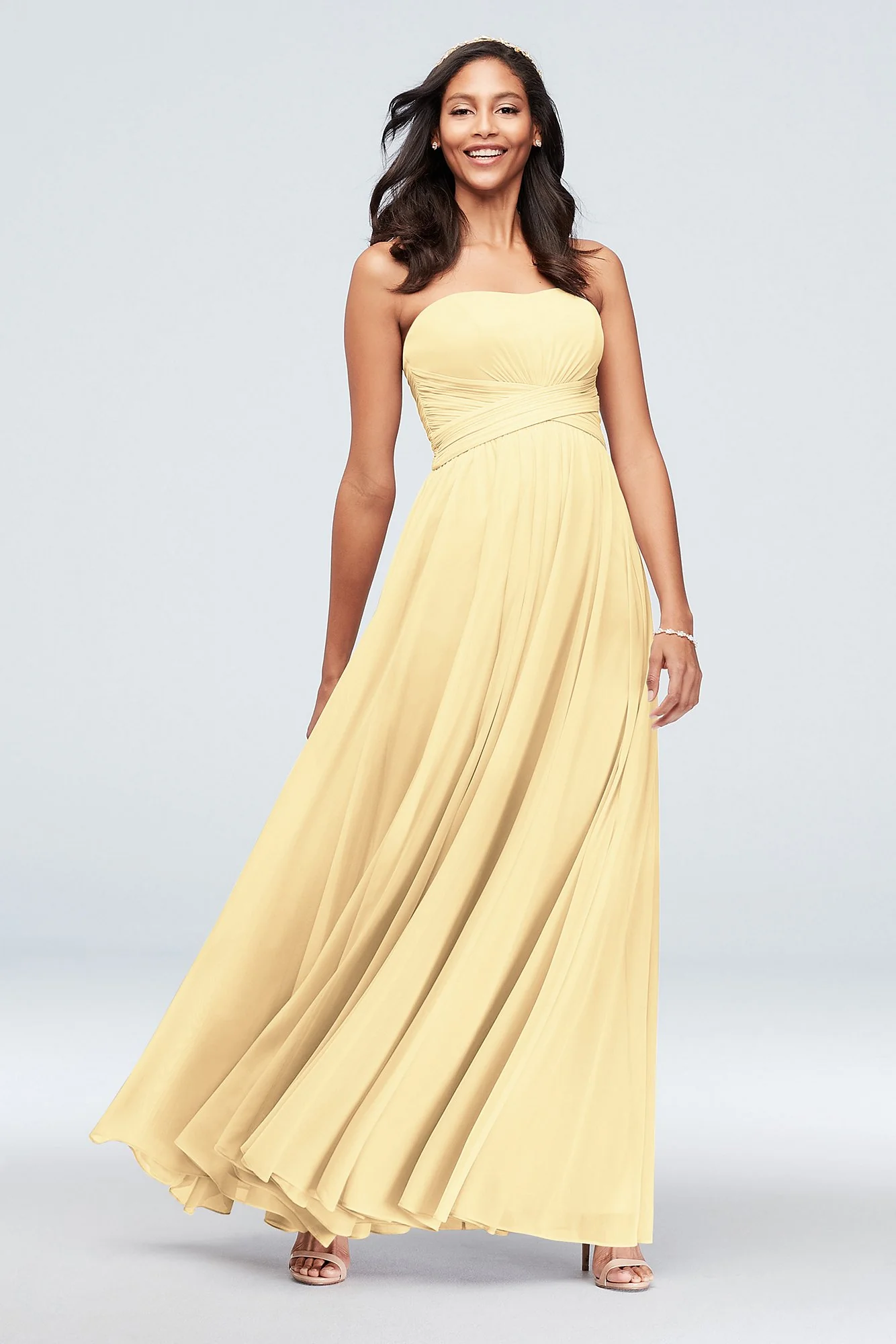 Mesh Cross Waist Strapless Bridesmaid Dress - Image 10