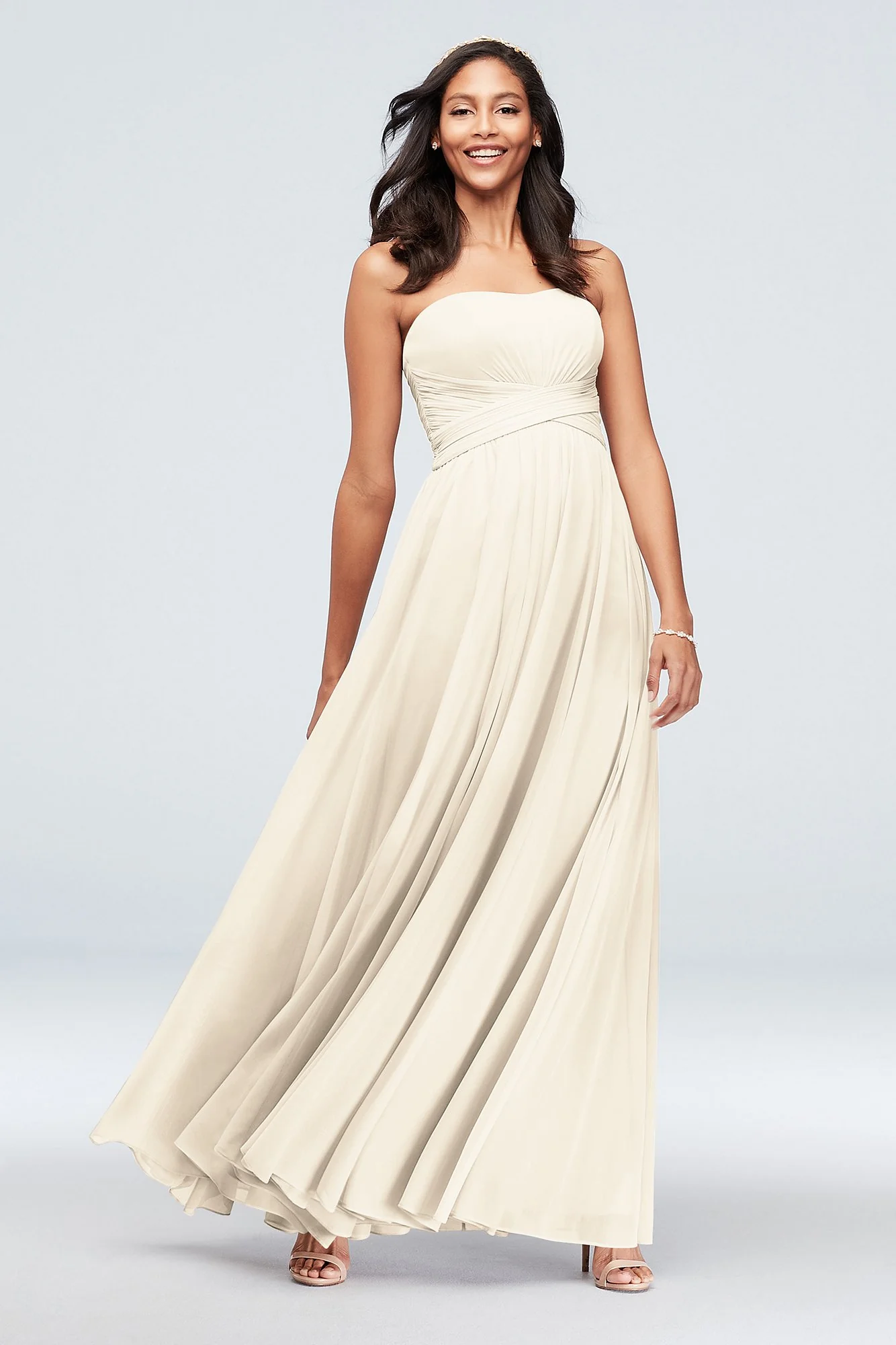 Mesh Cross Waist Strapless Bridesmaid Dress - Image 102