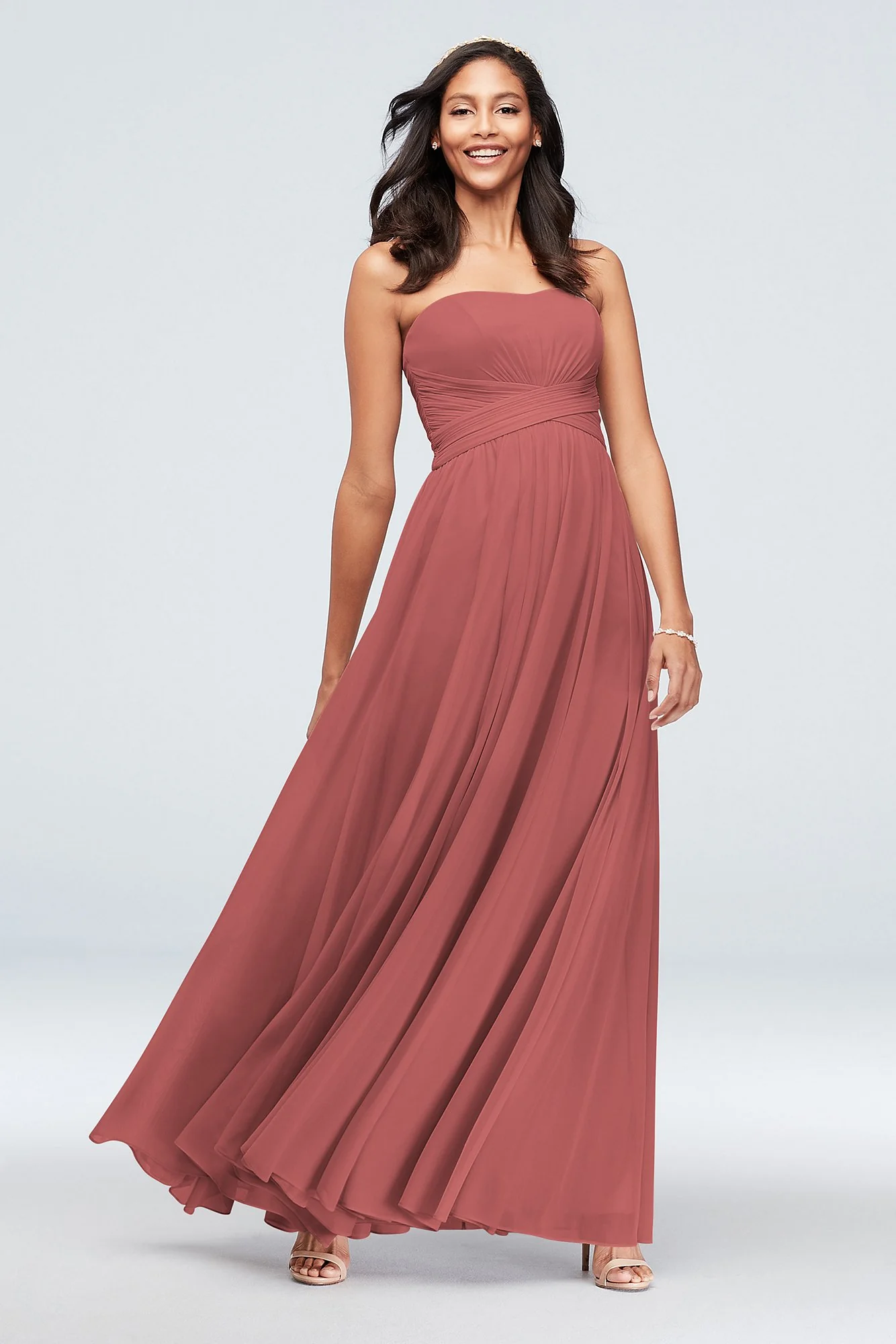 Mesh Cross Waist Strapless Bridesmaid Dress - Image 106