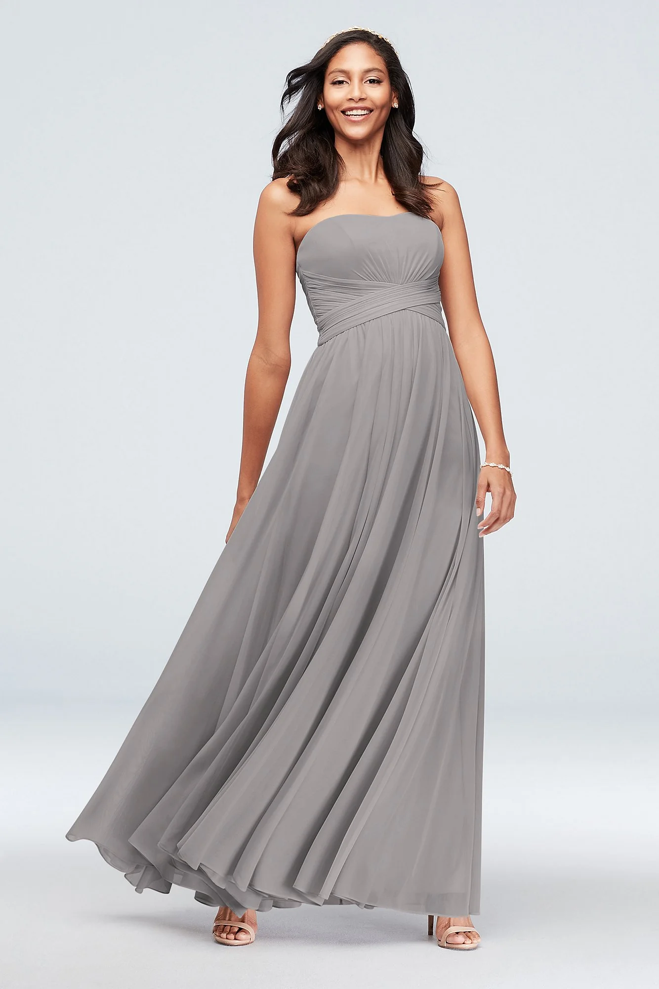Mesh Cross Waist Strapless Bridesmaid Dress - Image 11
