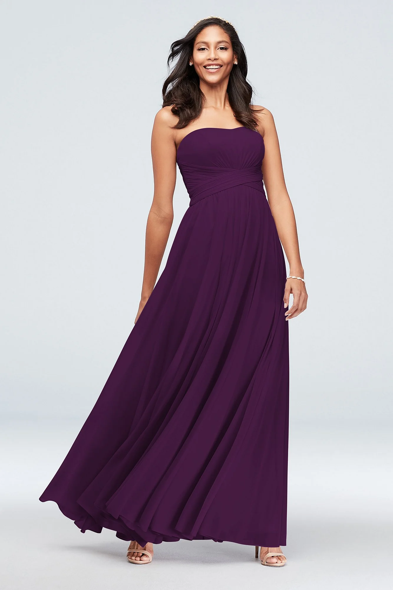 Mesh Cross Waist Strapless Bridesmaid Dress - Image 12