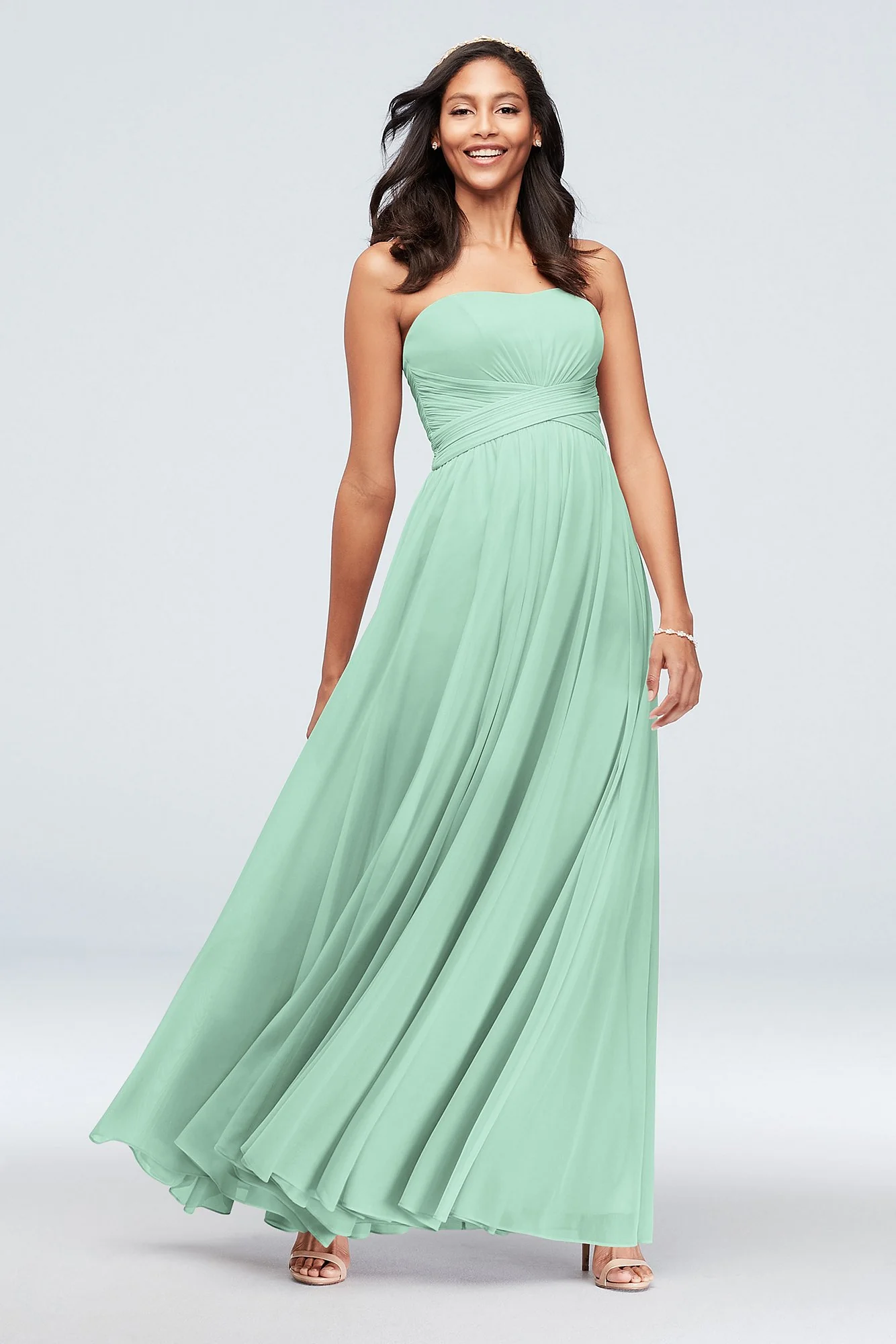 Mesh Cross Waist Strapless Bridesmaid Dress - Image 13