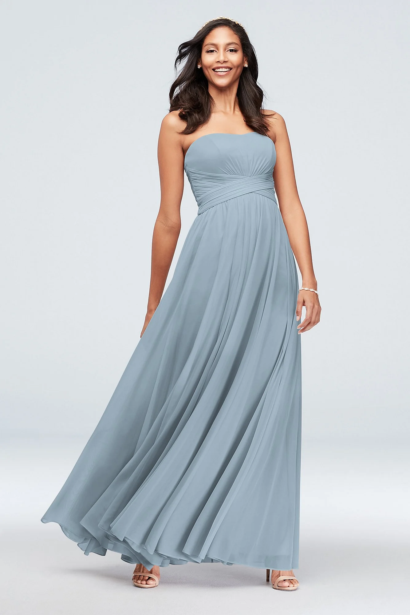 Mesh Cross Waist Strapless Bridesmaid Dress - Image 14