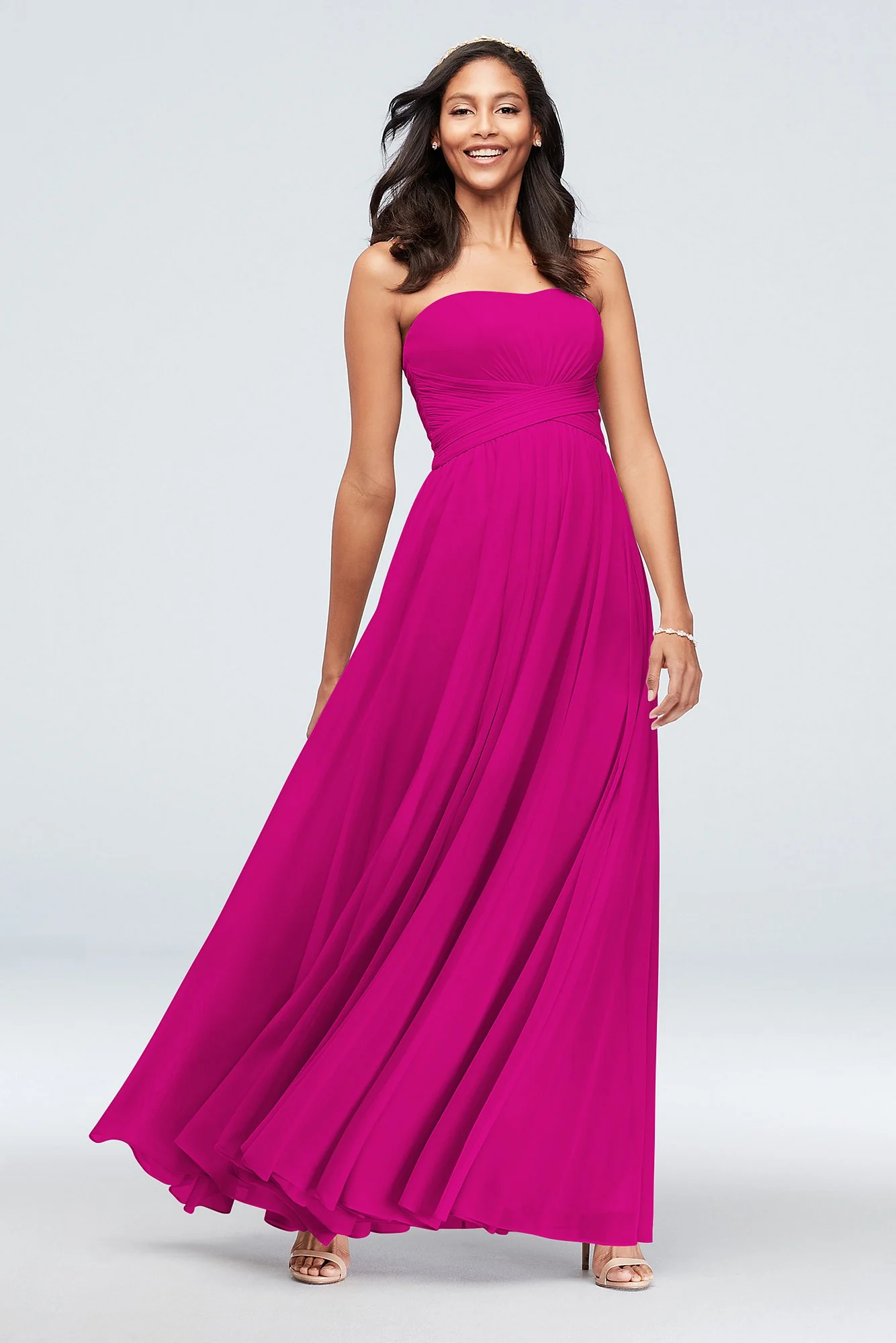 Mesh Cross Waist Strapless Bridesmaid Dress - Image 19