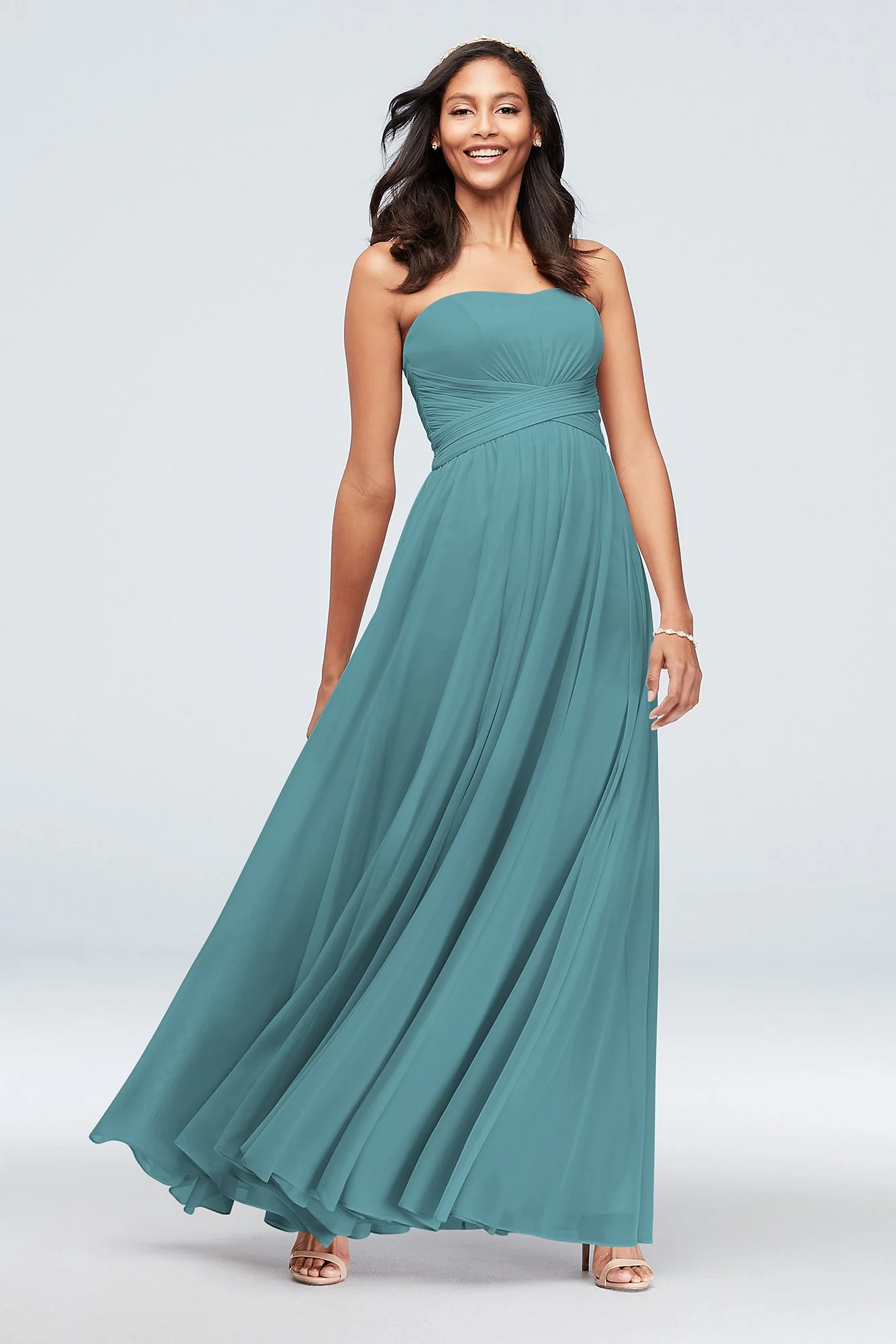 Mesh Cross Waist Strapless Bridesmaid Dress - Image 20