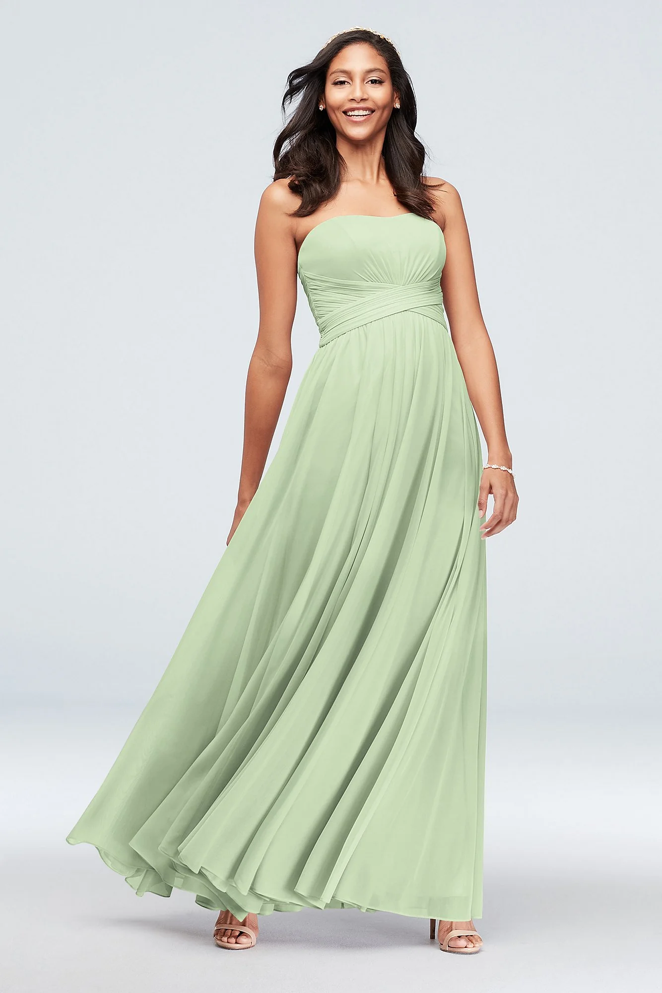 Mesh Cross Waist Strapless Bridesmaid Dress - Image 27