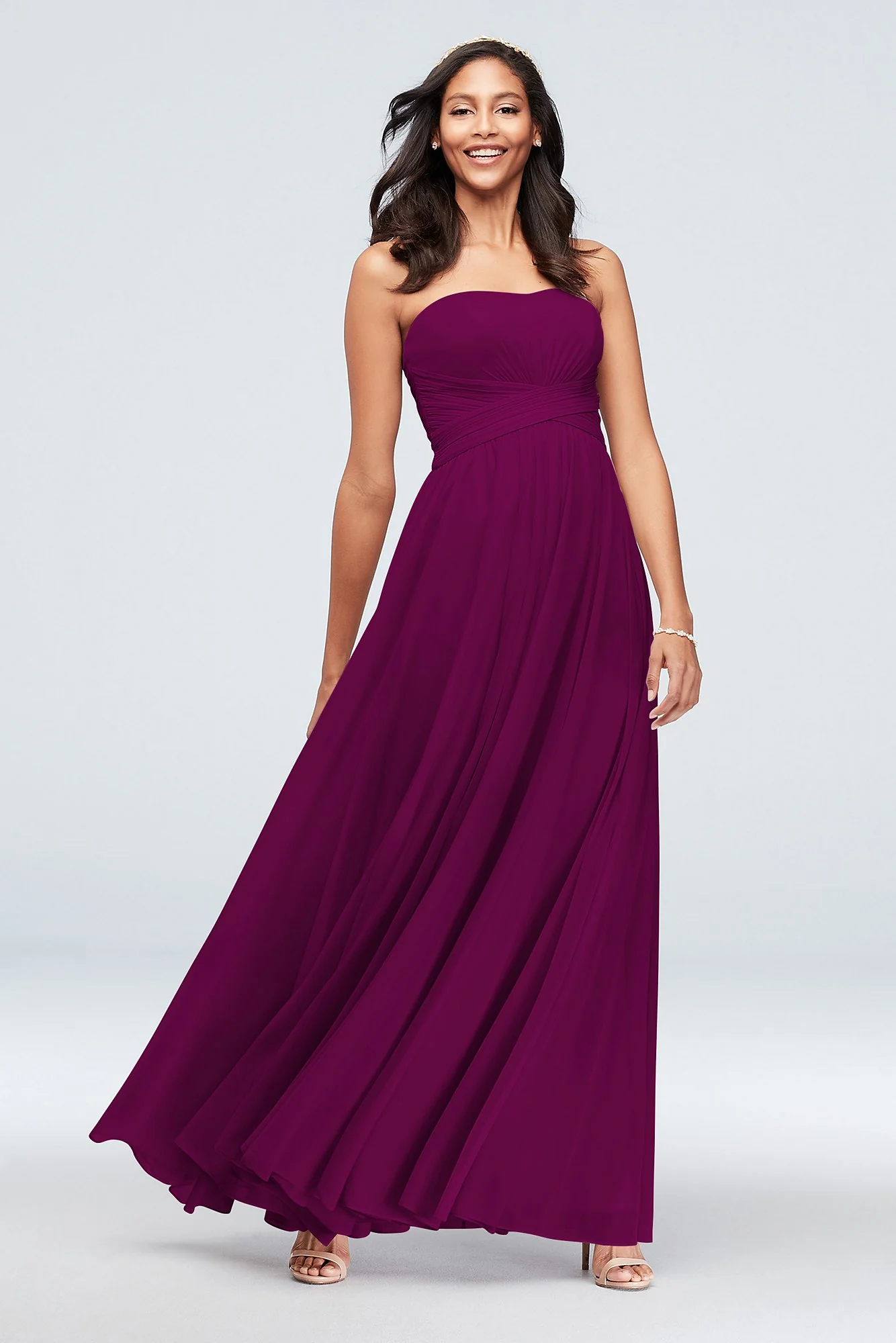 Mesh Cross Waist Strapless Bridesmaid Dress - Image 34