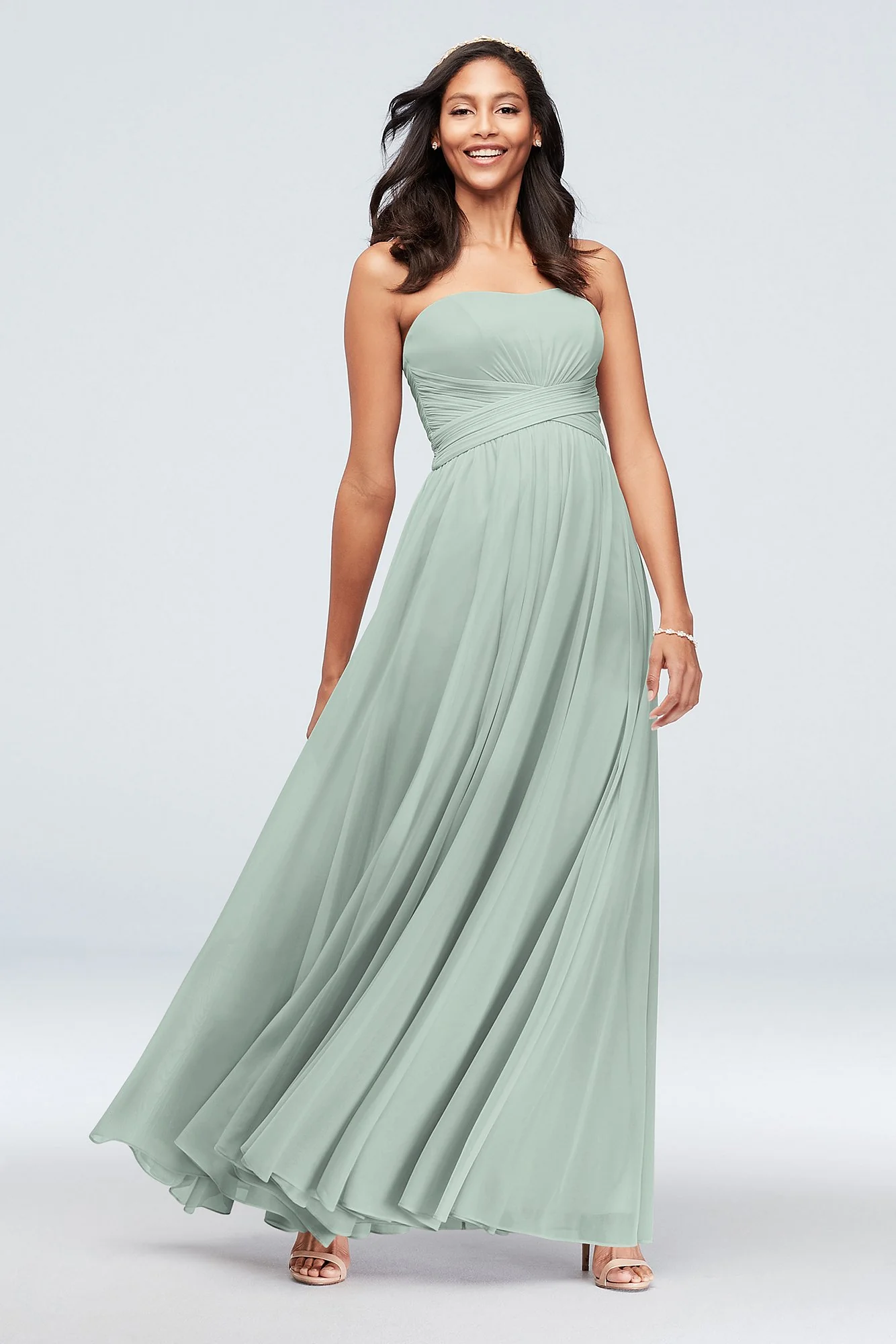 Mesh Cross Waist Strapless Bridesmaid Dress - Image 38