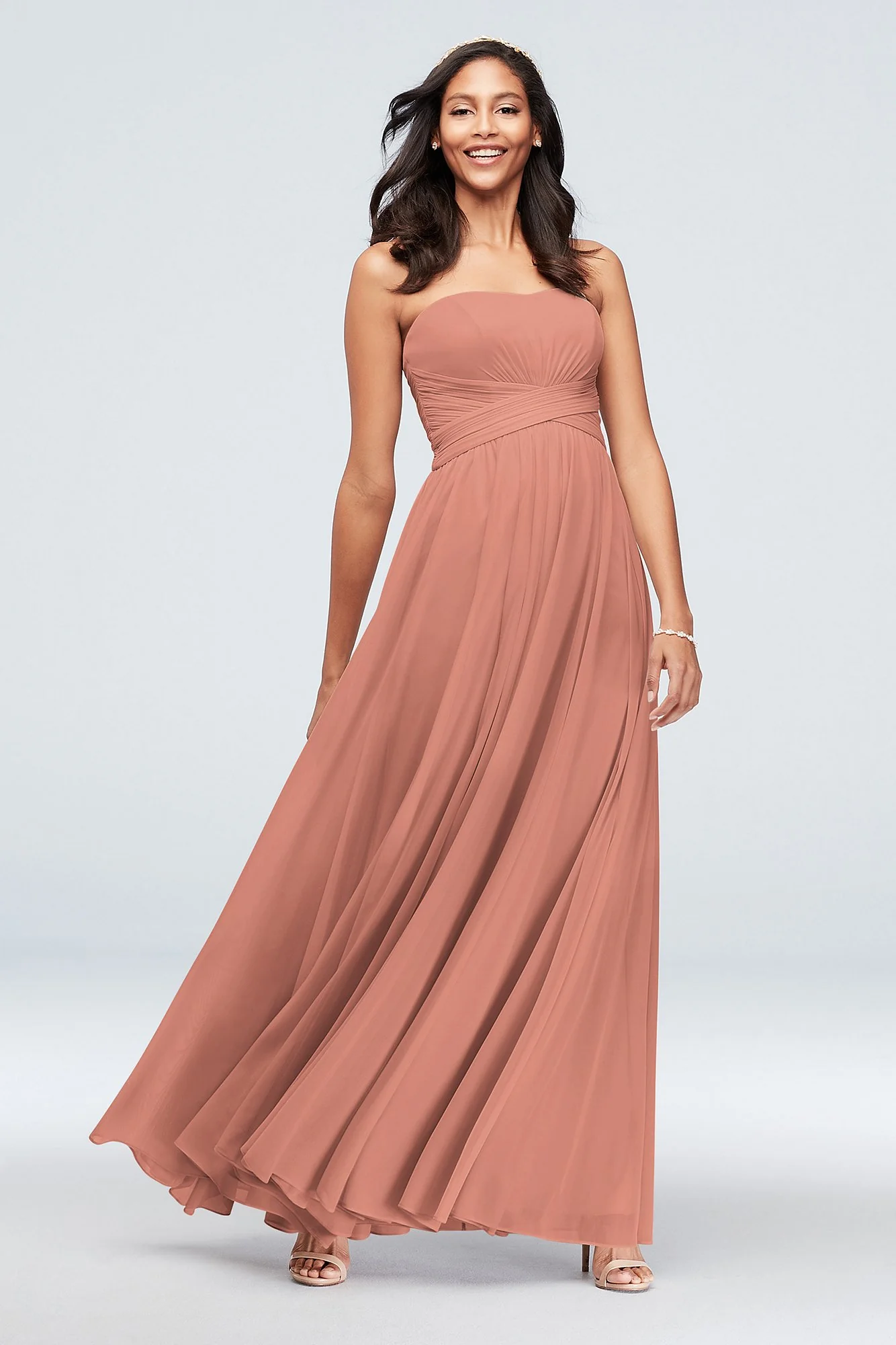 Mesh Cross Waist Strapless Bridesmaid Dress - Image 44