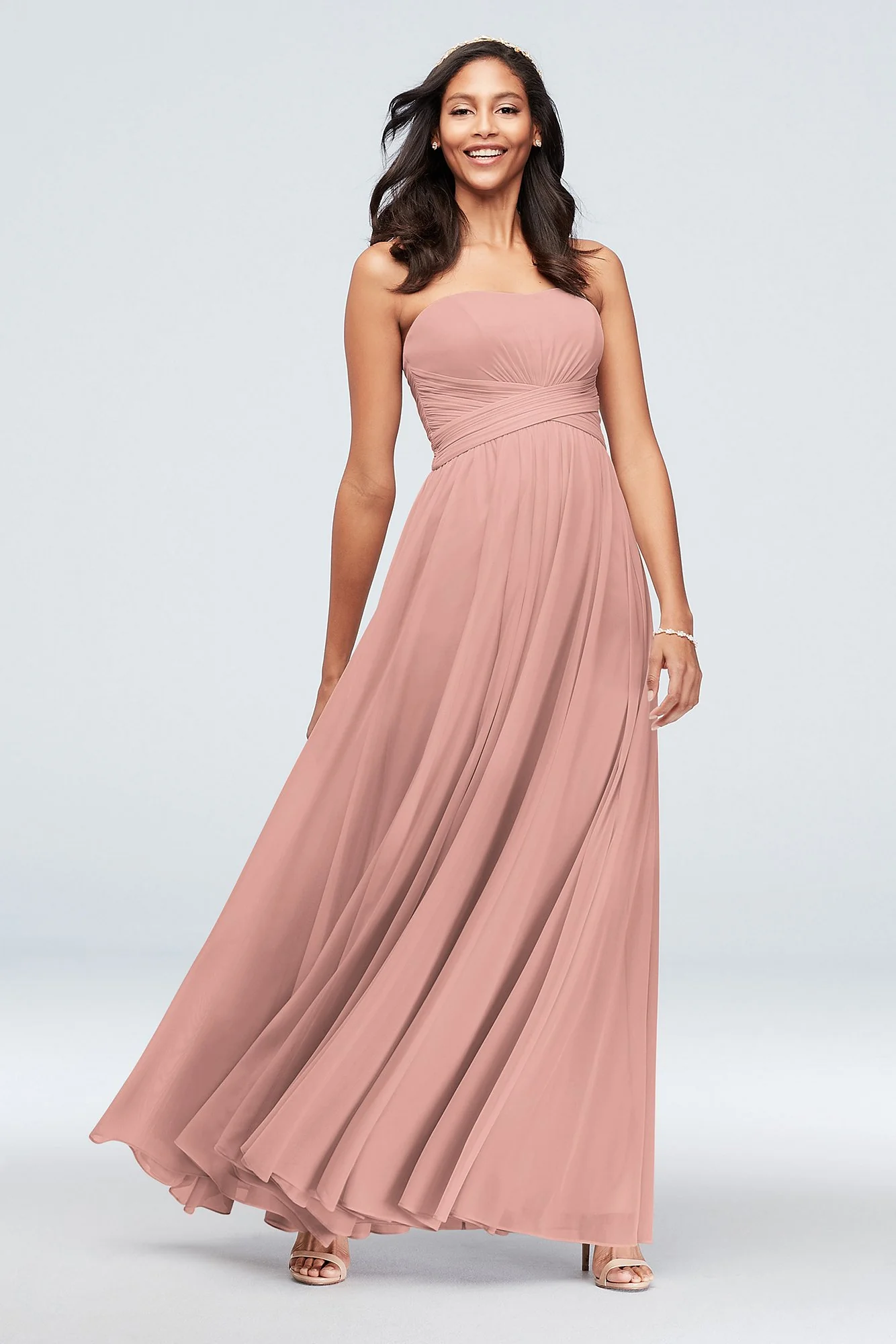 Mesh Cross Waist Strapless Bridesmaid Dress - Image 49