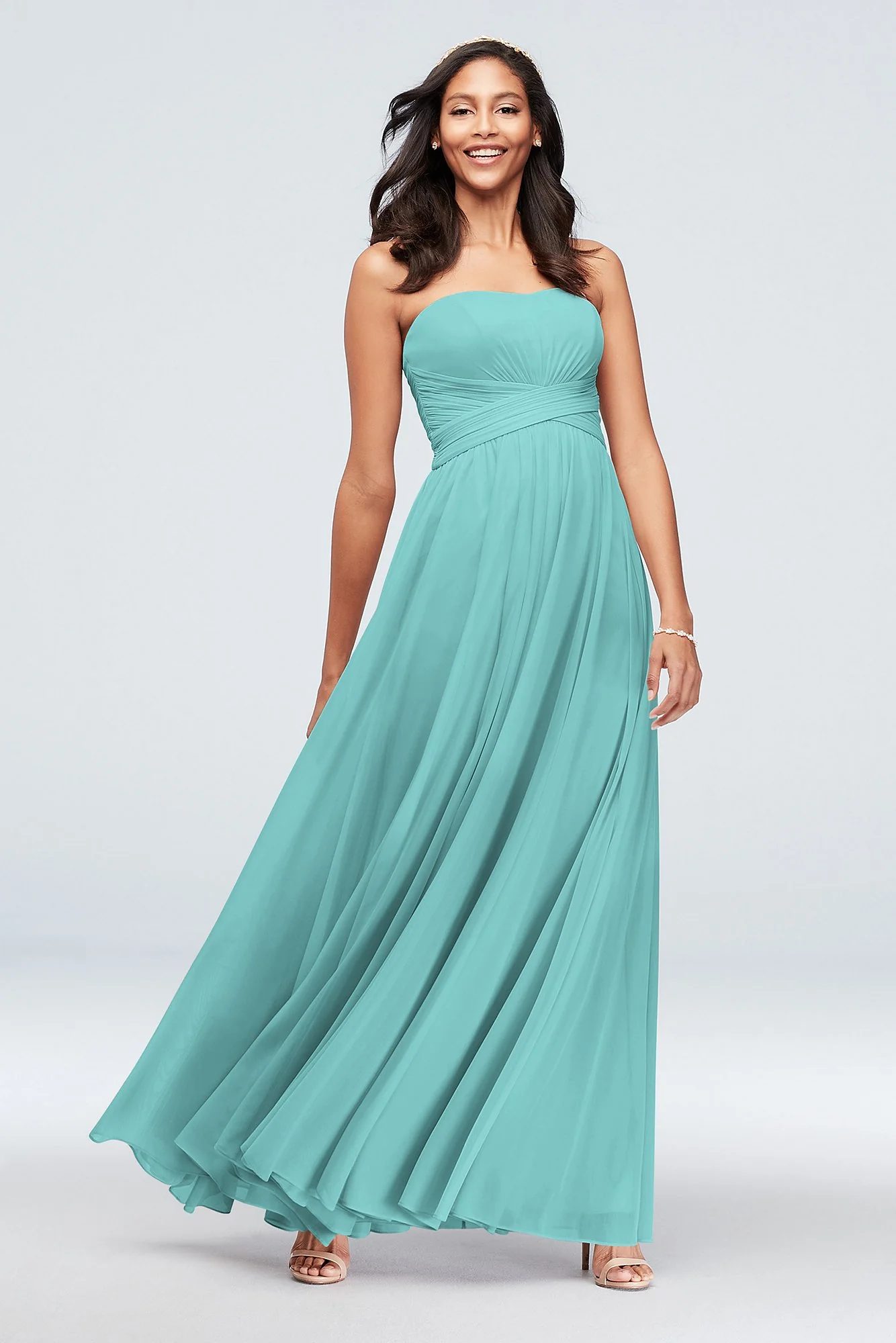 Mesh Cross Waist Strapless Bridesmaid Dress - Image 54