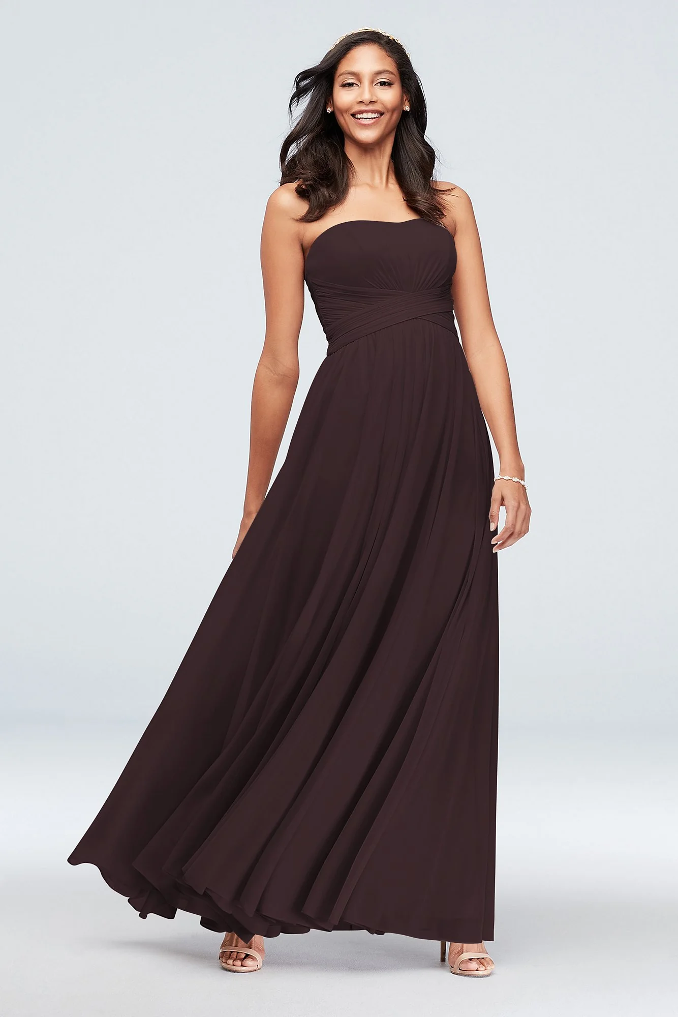 Mesh Cross Waist Strapless Bridesmaid Dress - Image 56