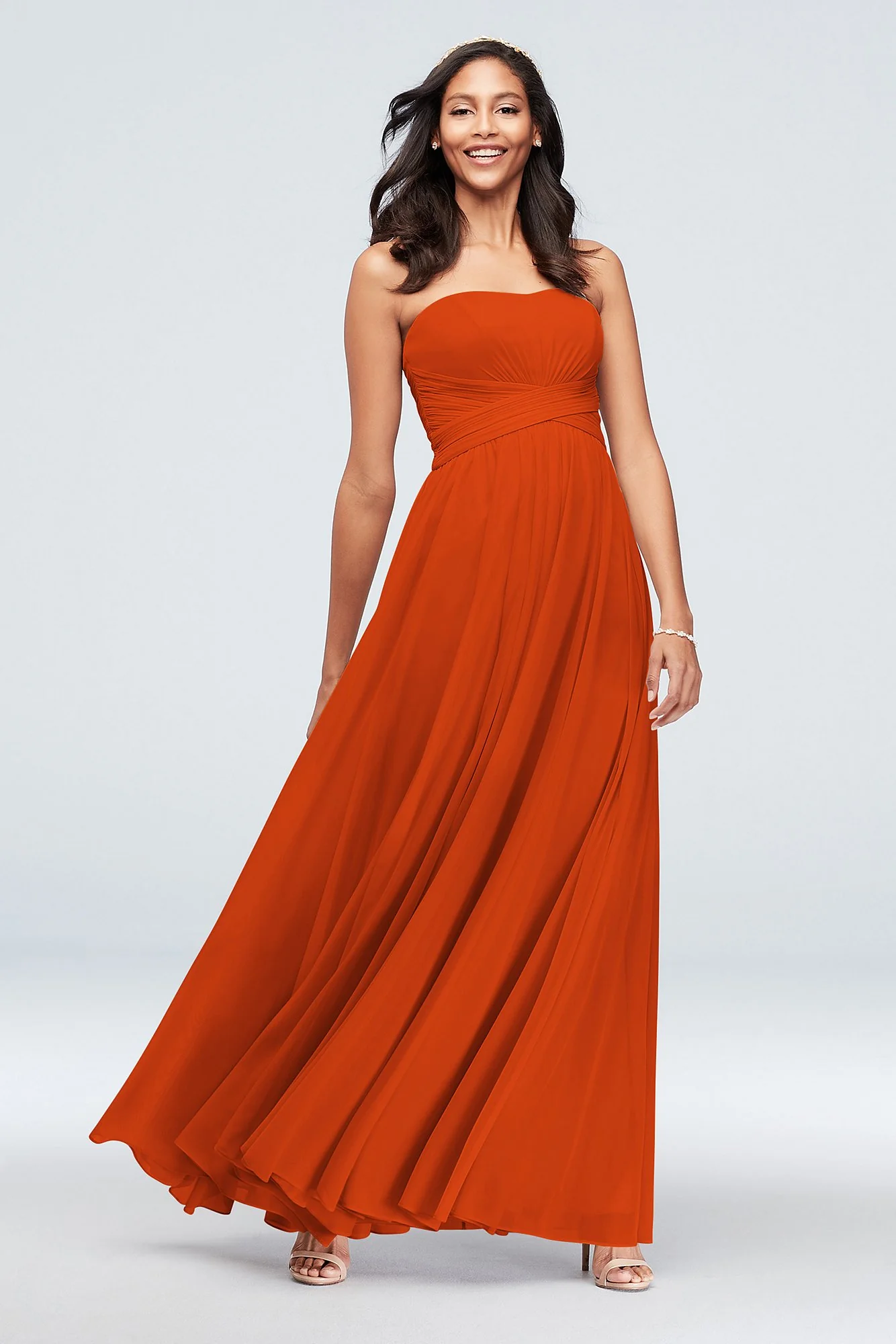 Mesh Cross Waist Strapless Bridesmaid Dress - Image 57
