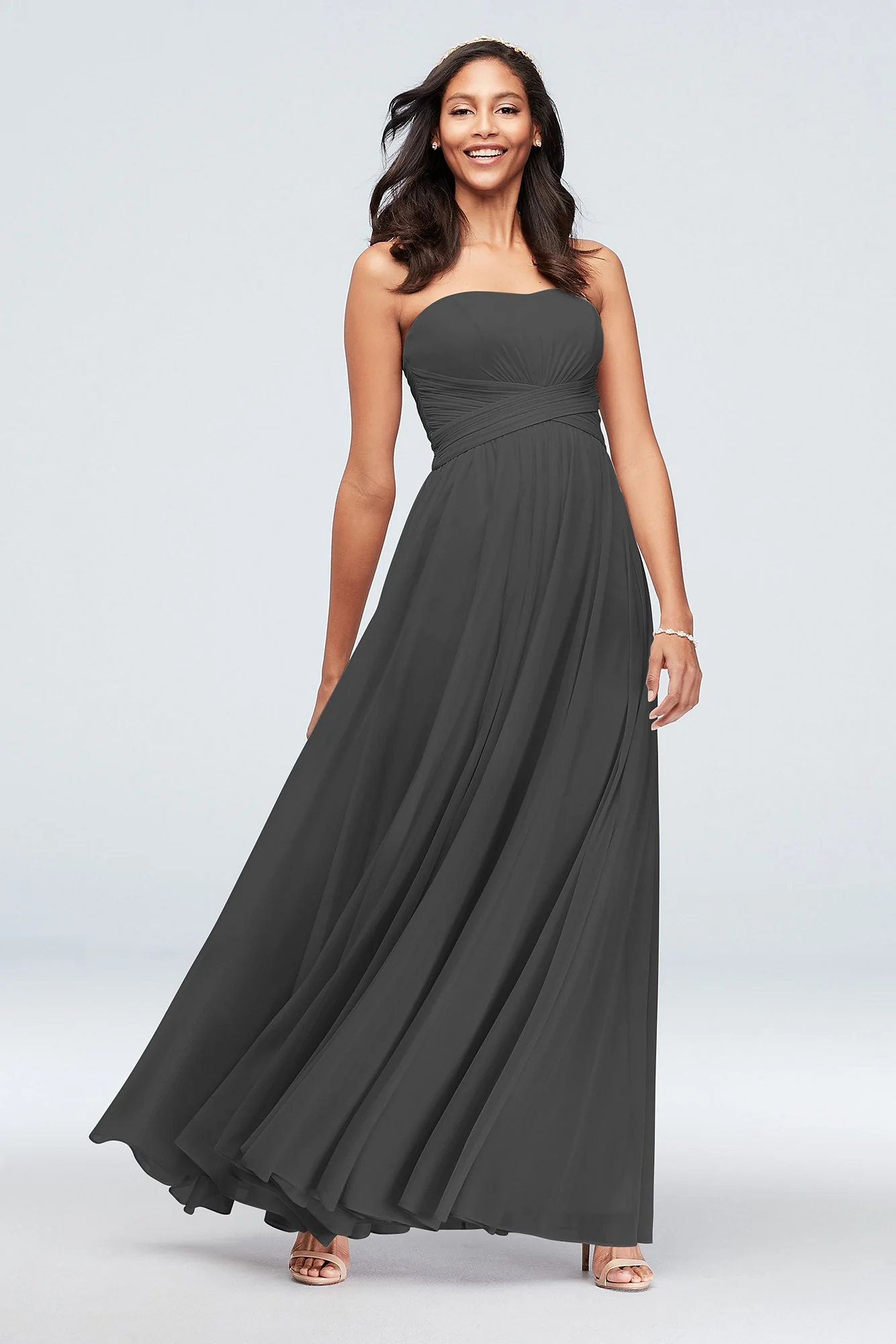 Mesh Cross Waist Strapless Bridesmaid Dress - Image 58