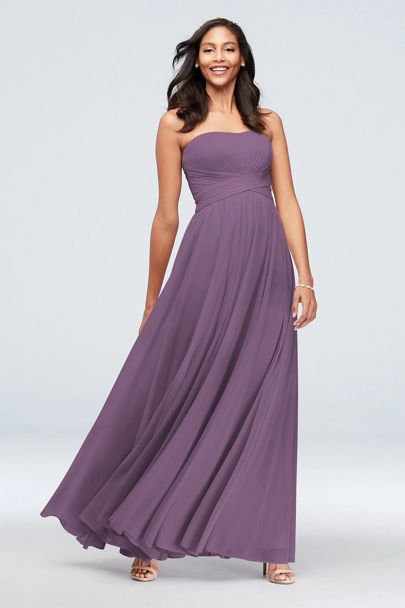 Mesh Cross Waist Strapless Bridesmaid Dress - Image 59