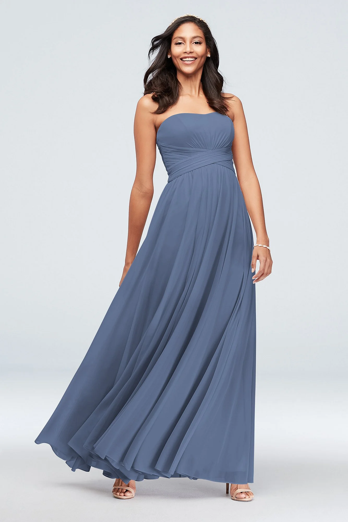 Mesh Cross Waist Strapless Bridesmaid Dress - Image 66