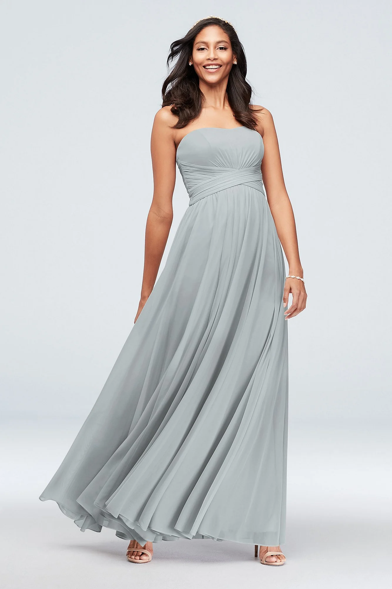 Mesh Cross Waist Strapless Bridesmaid Dress - Image 69