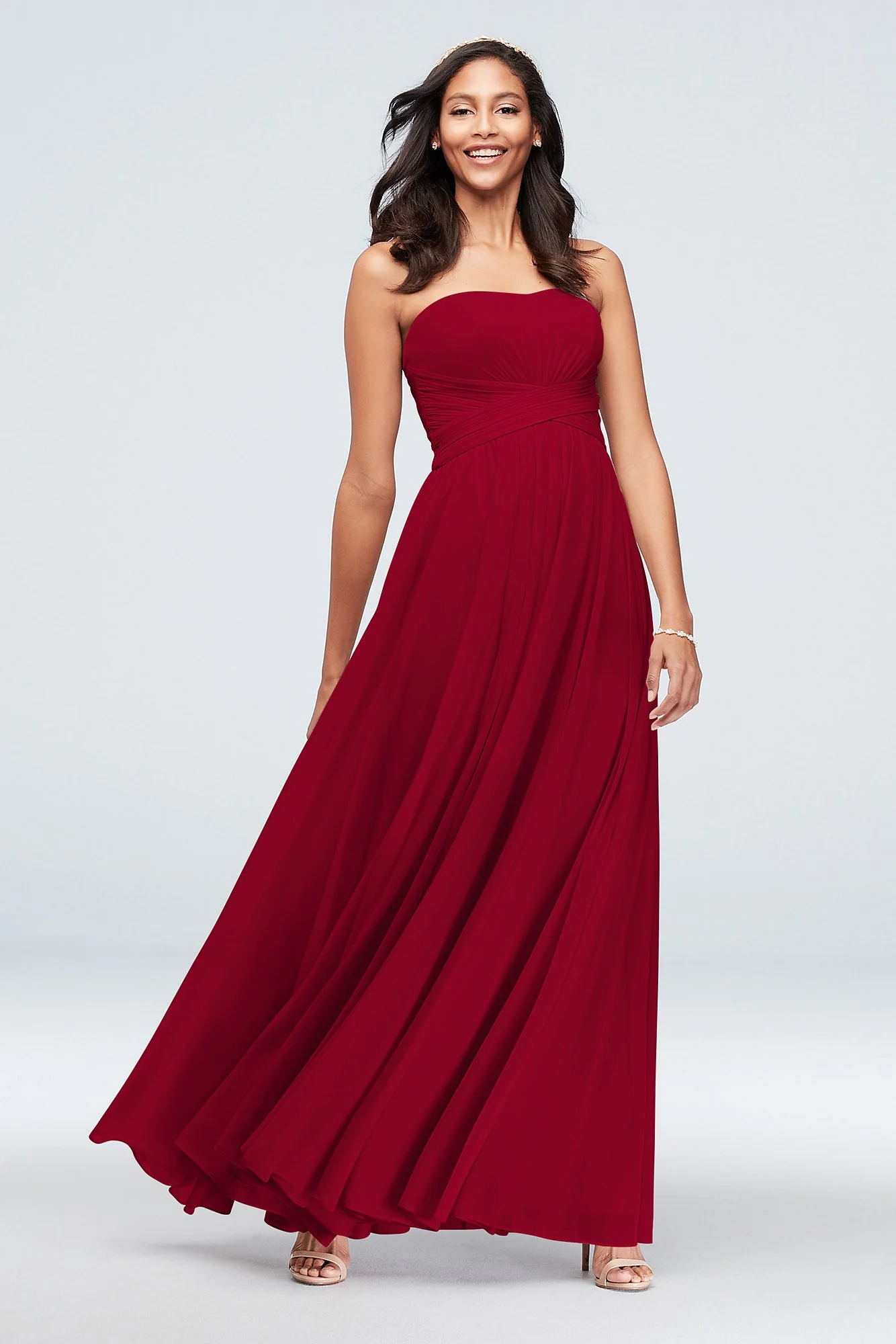 Mesh Cross Waist Strapless Bridesmaid Dress - Image 70