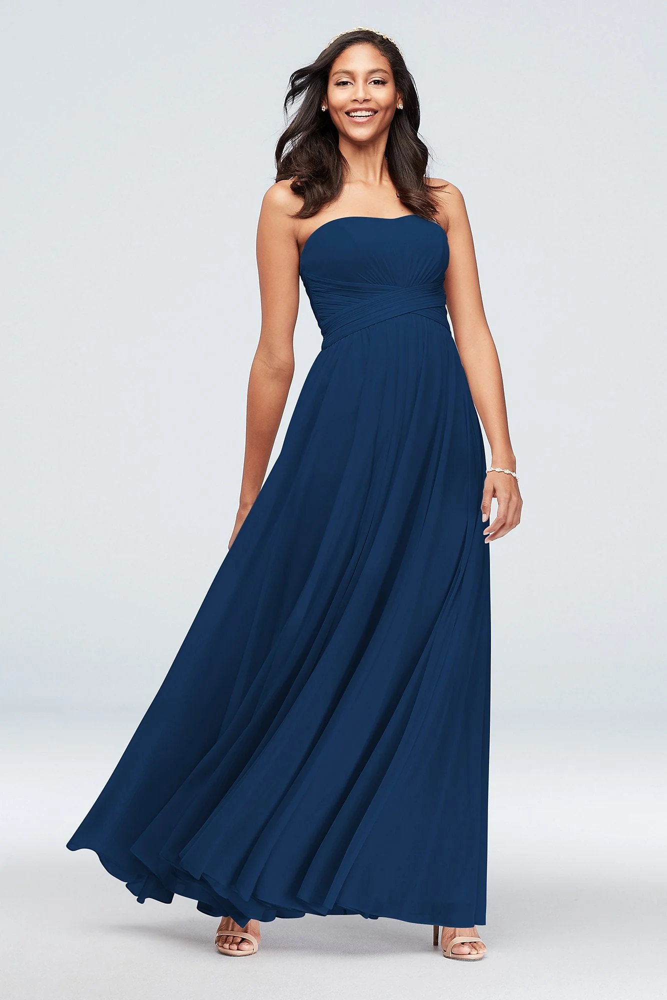 Mesh Cross Waist Strapless Bridesmaid Dress - Image 74