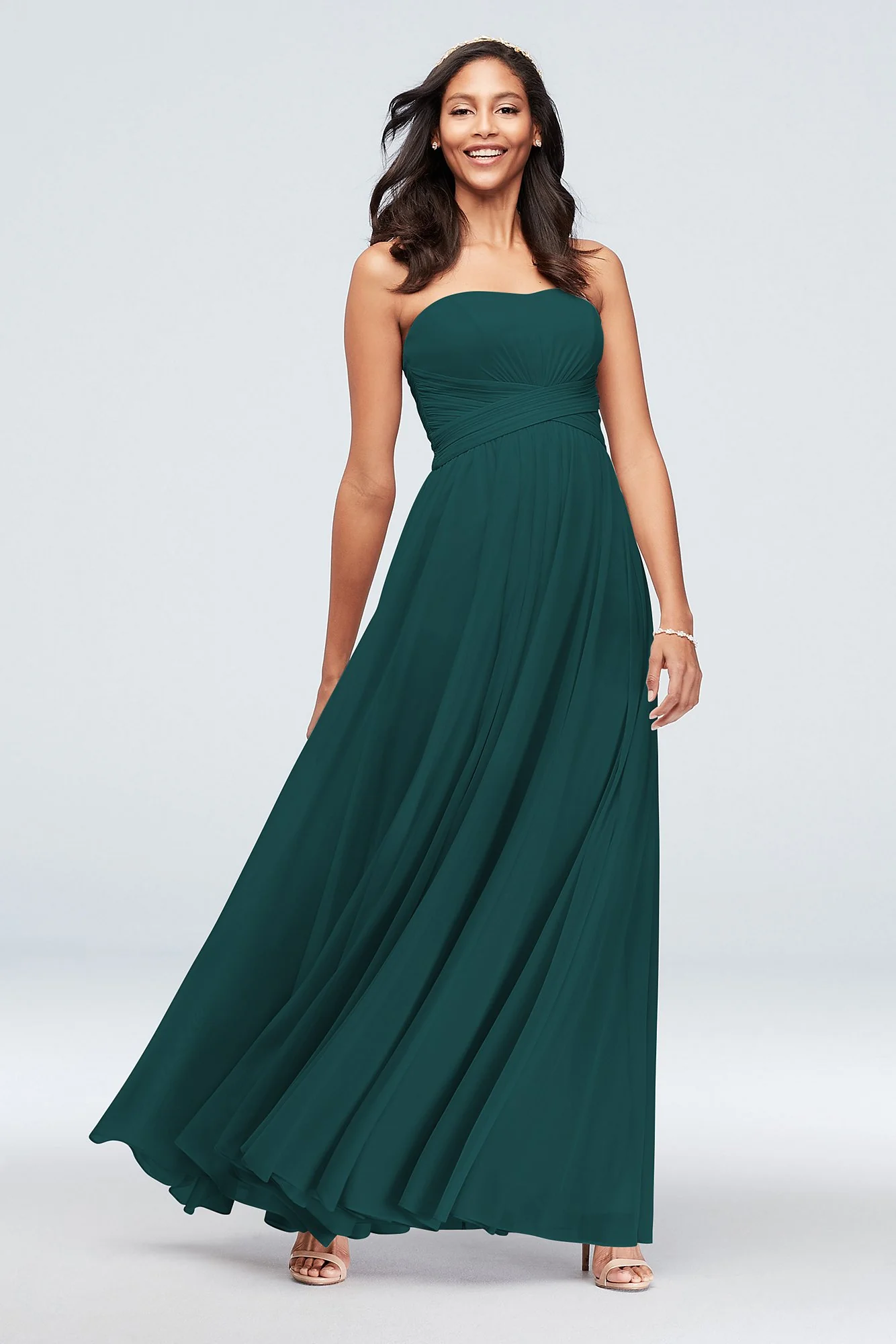 Mesh Cross Waist Strapless Bridesmaid Dress - Image 77