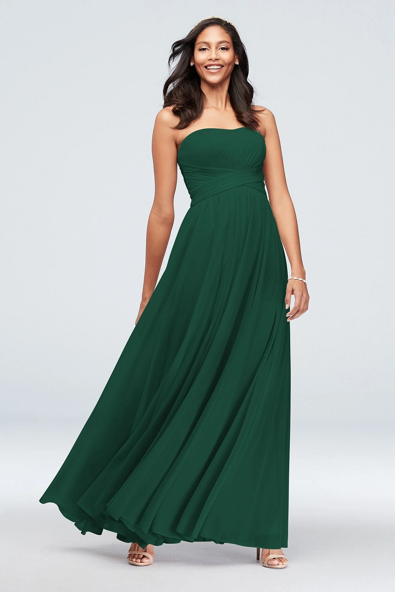 Mesh Cross Waist Strapless Bridesmaid Dress - Image 78