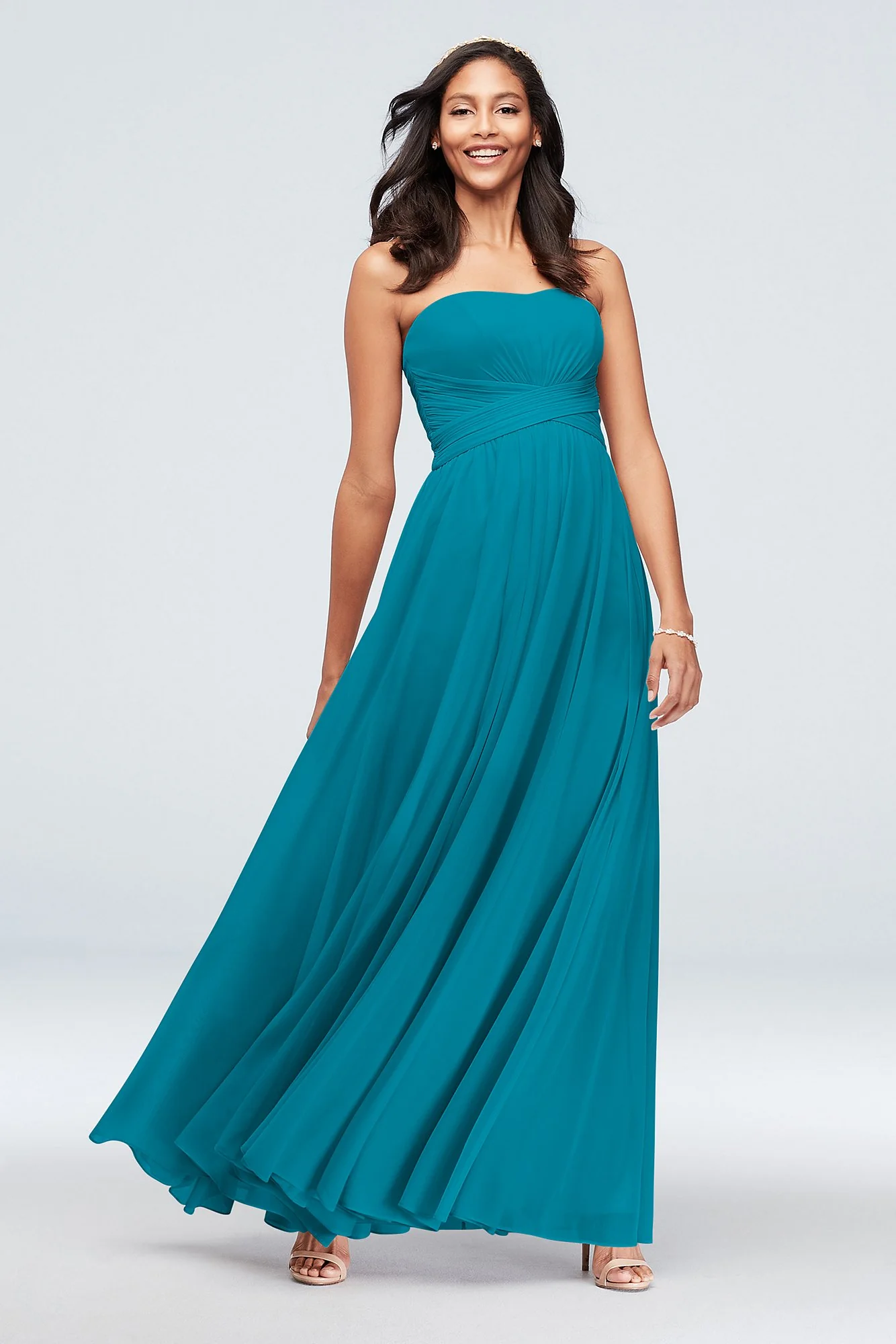 Mesh Cross Waist Strapless Bridesmaid Dress - Image 80